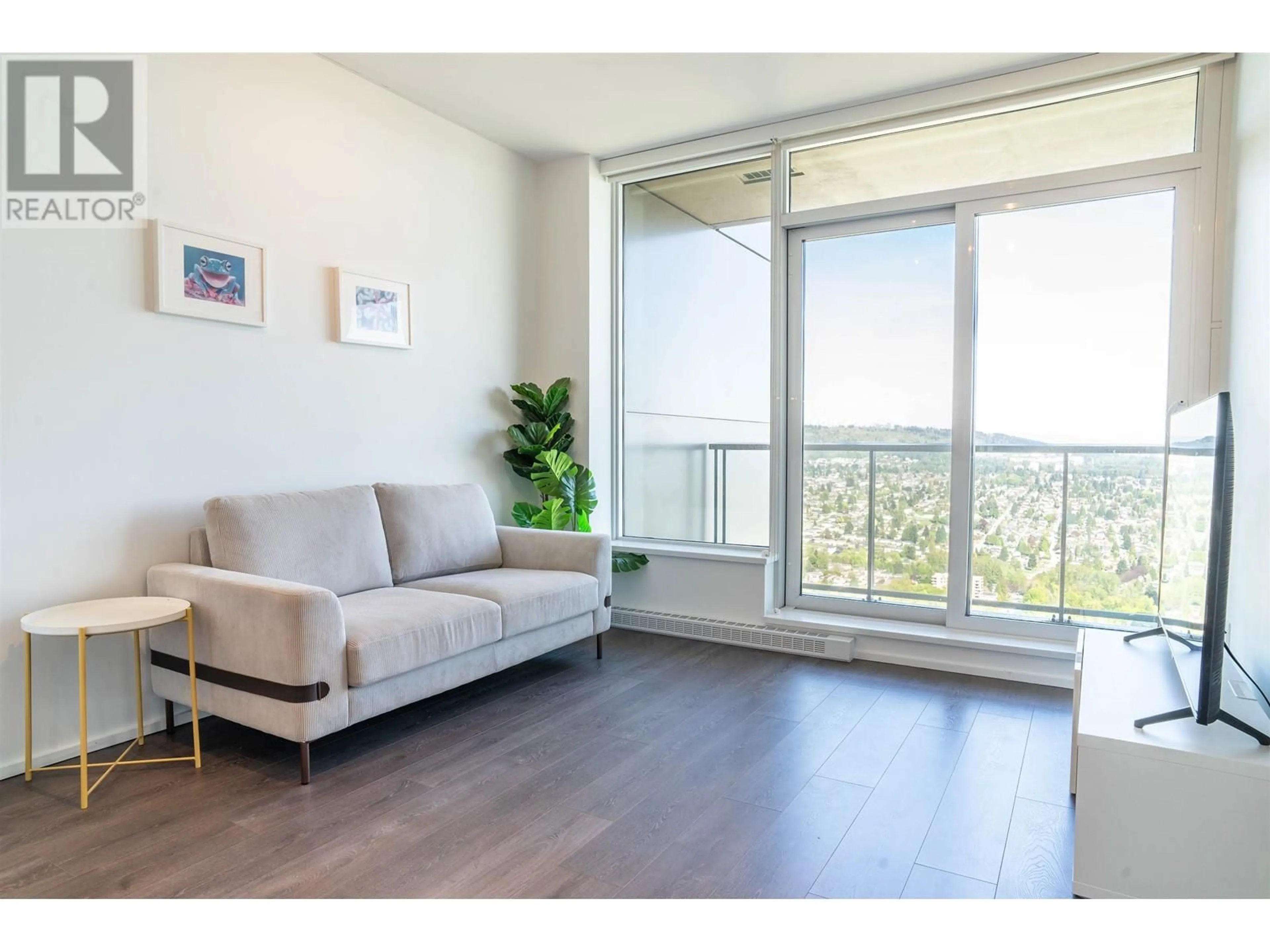 Living room with furniture, wood/laminate floor for 4901 - 4650 BRENTWOOD BOULEVARD, Burnaby British Columbia V5C0M3