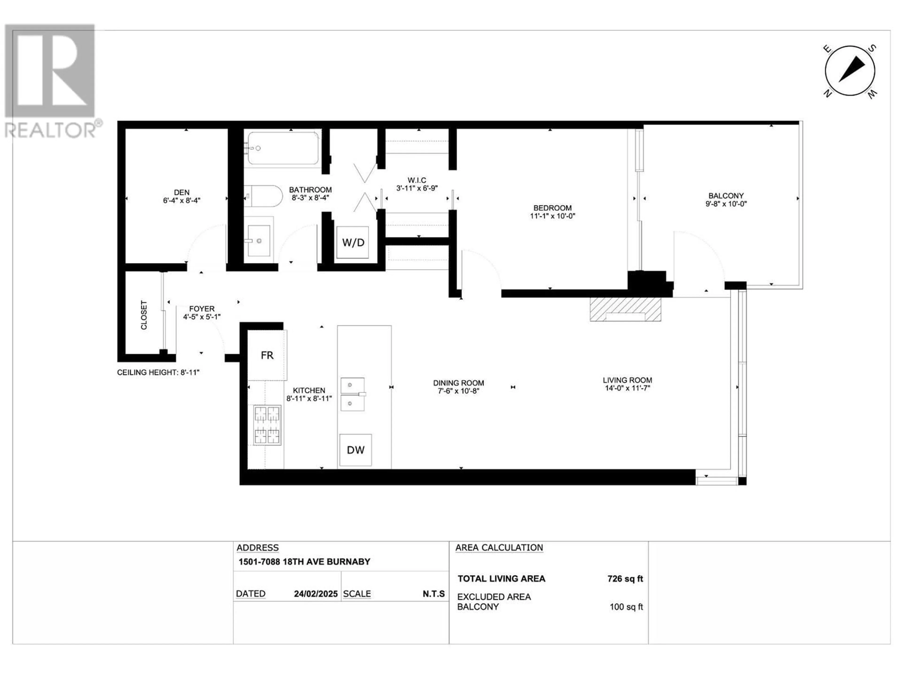 Floor plan for 1501 - 7088 18TH AVENUE, Burnaby British Columbia V3N0A2