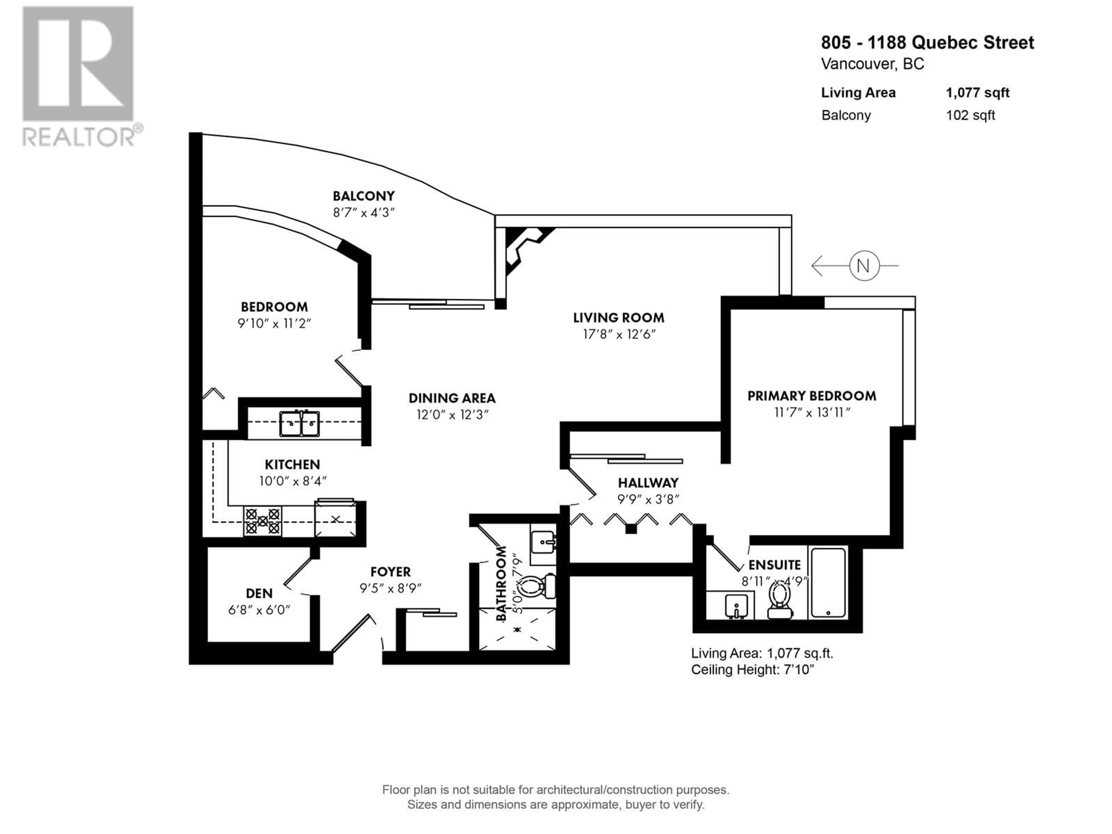 Floor plan for 805 - 1188 QUEBEC STREET, Vancouver British Columbia V6A4B3