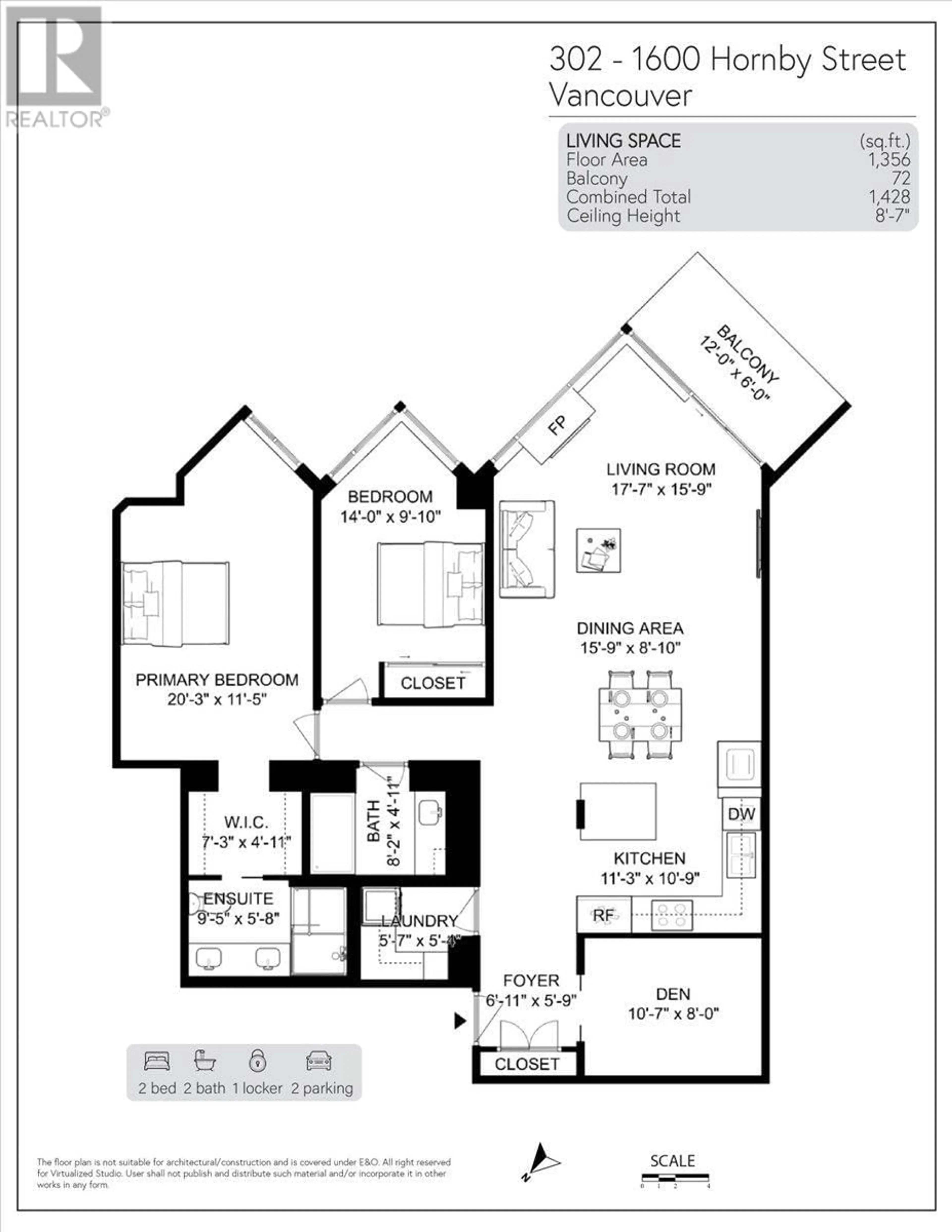 Floor plan for 302 - 1600 HORNBY STREET, Vancouver British Columbia V6Z2S4