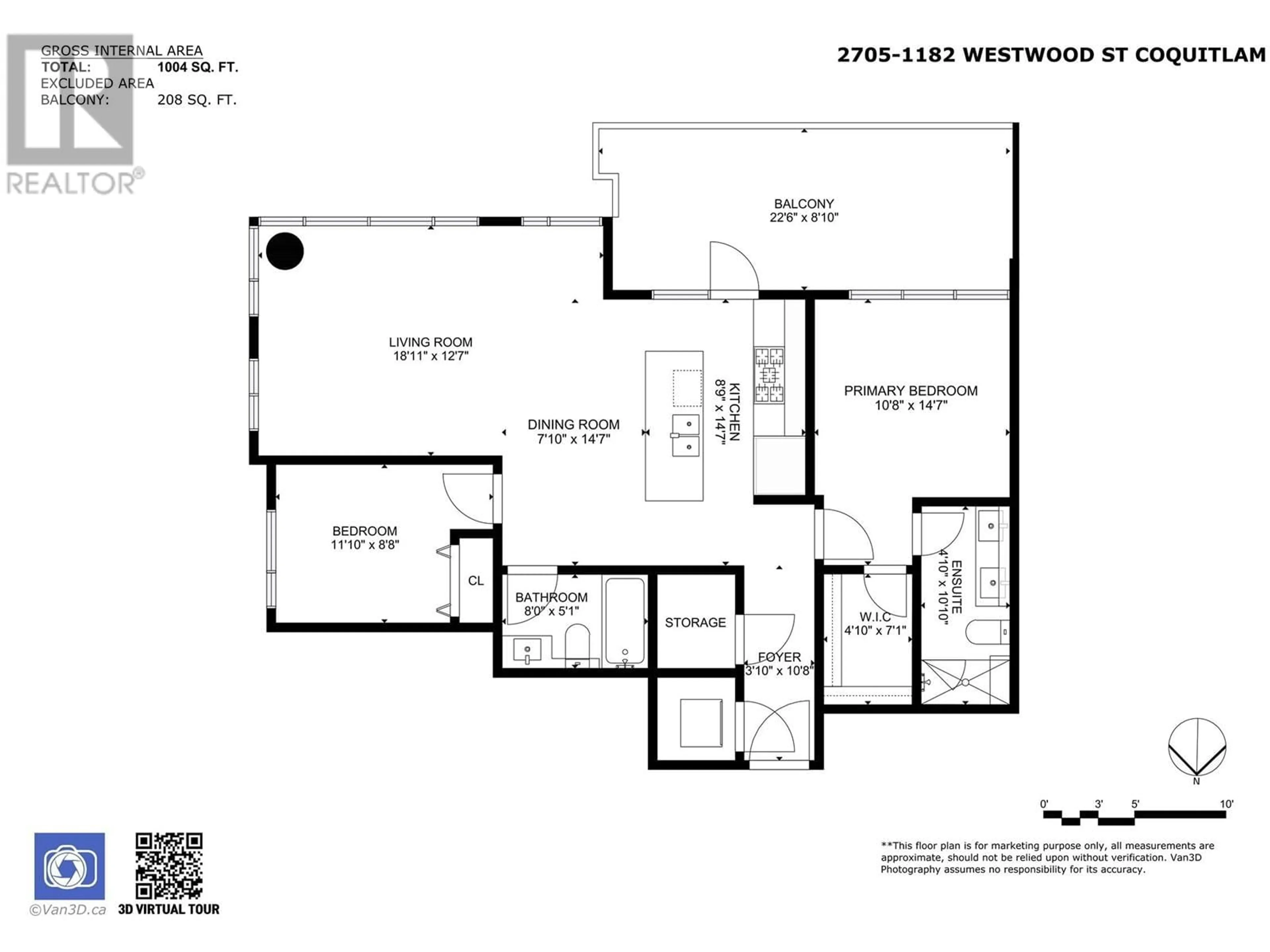 Floor plan for 2705 - 1182 WESTWOOD STREET, Coquitlam British Columbia V3B0T9