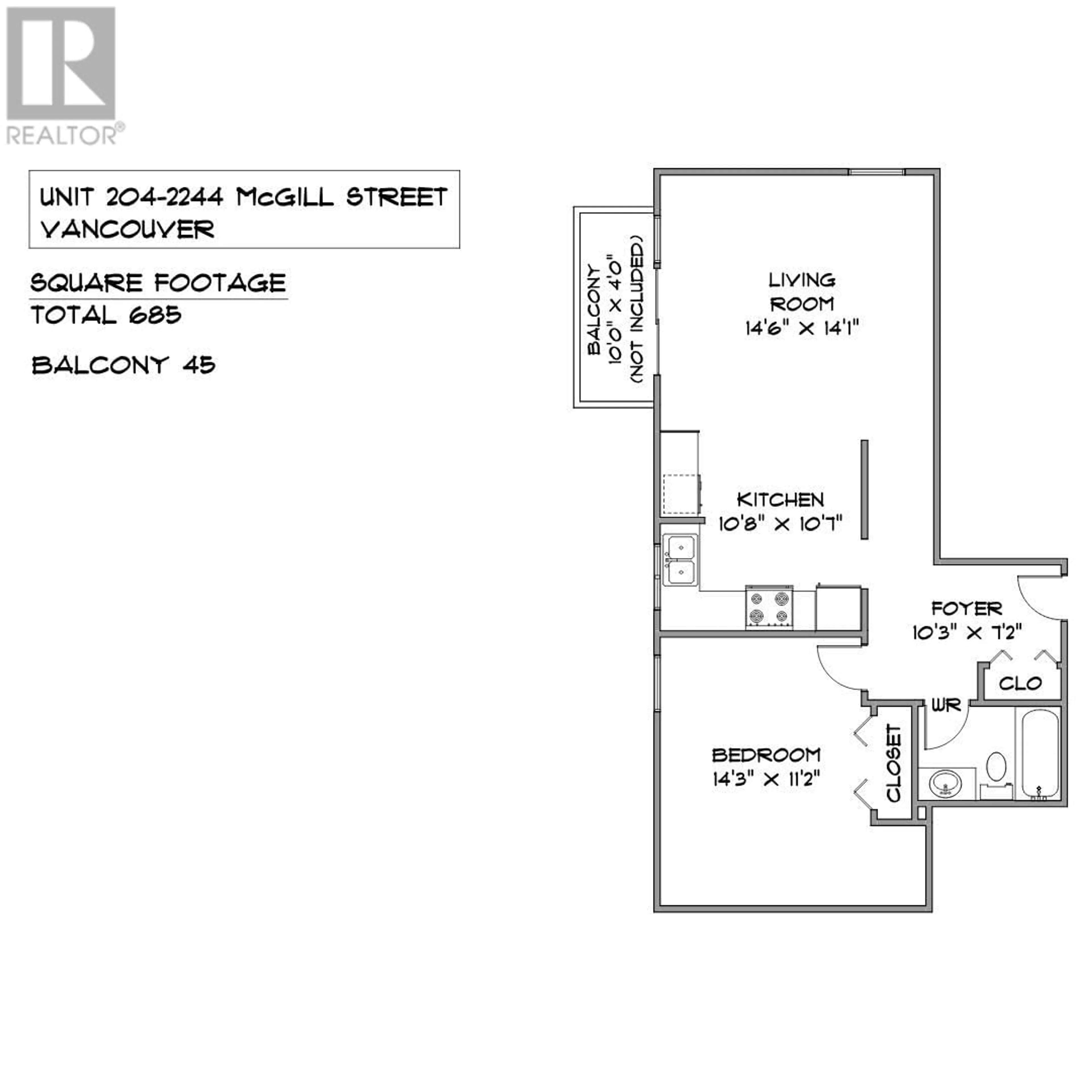 Floor plan for 204 - 2244 MCGILL STREET, Vancouver British Columbia V5L1C4