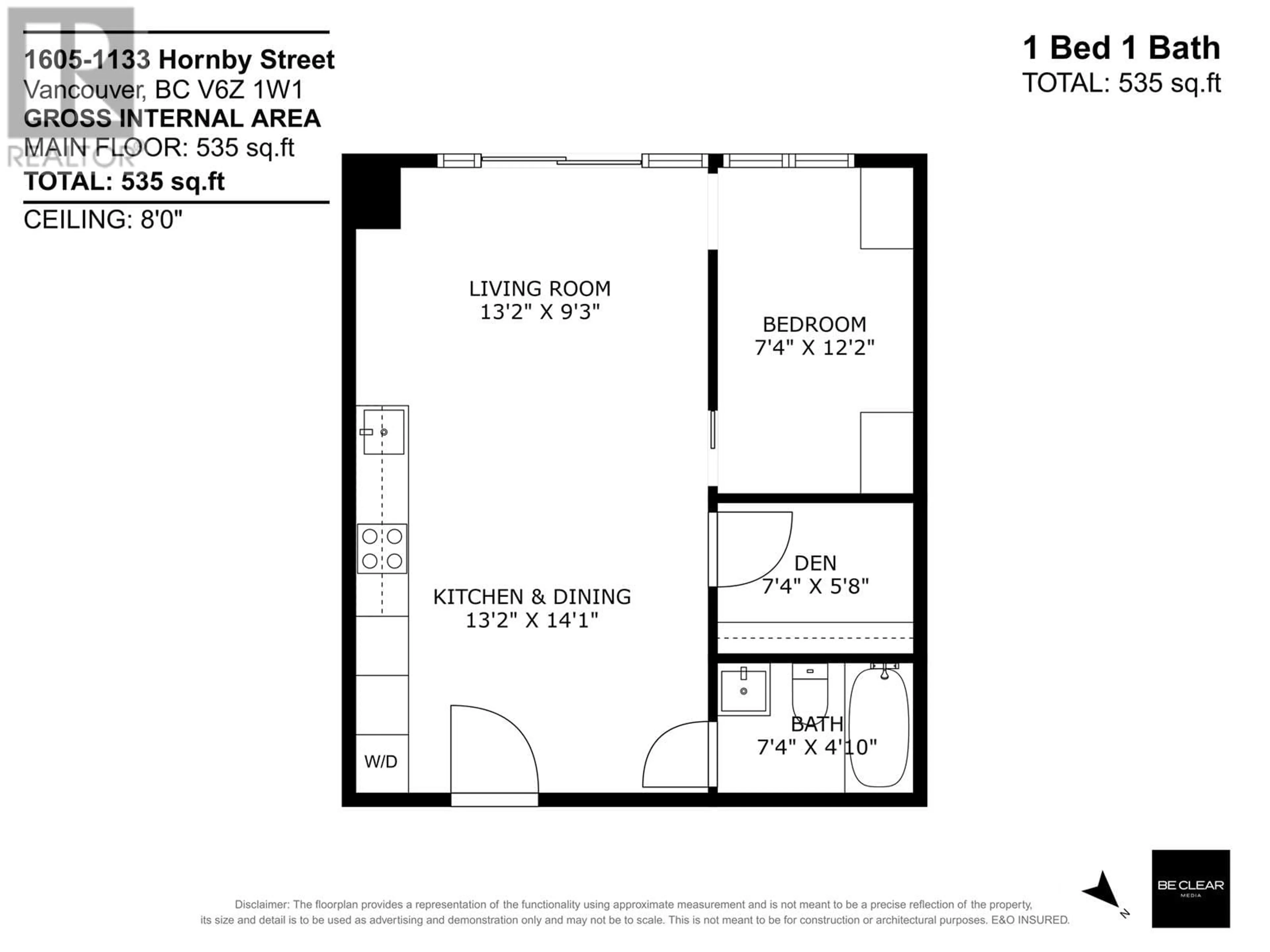 Floor plan for 1605 - 1133 HORNBY STREET, Vancouver British Columbia V6Z1W1