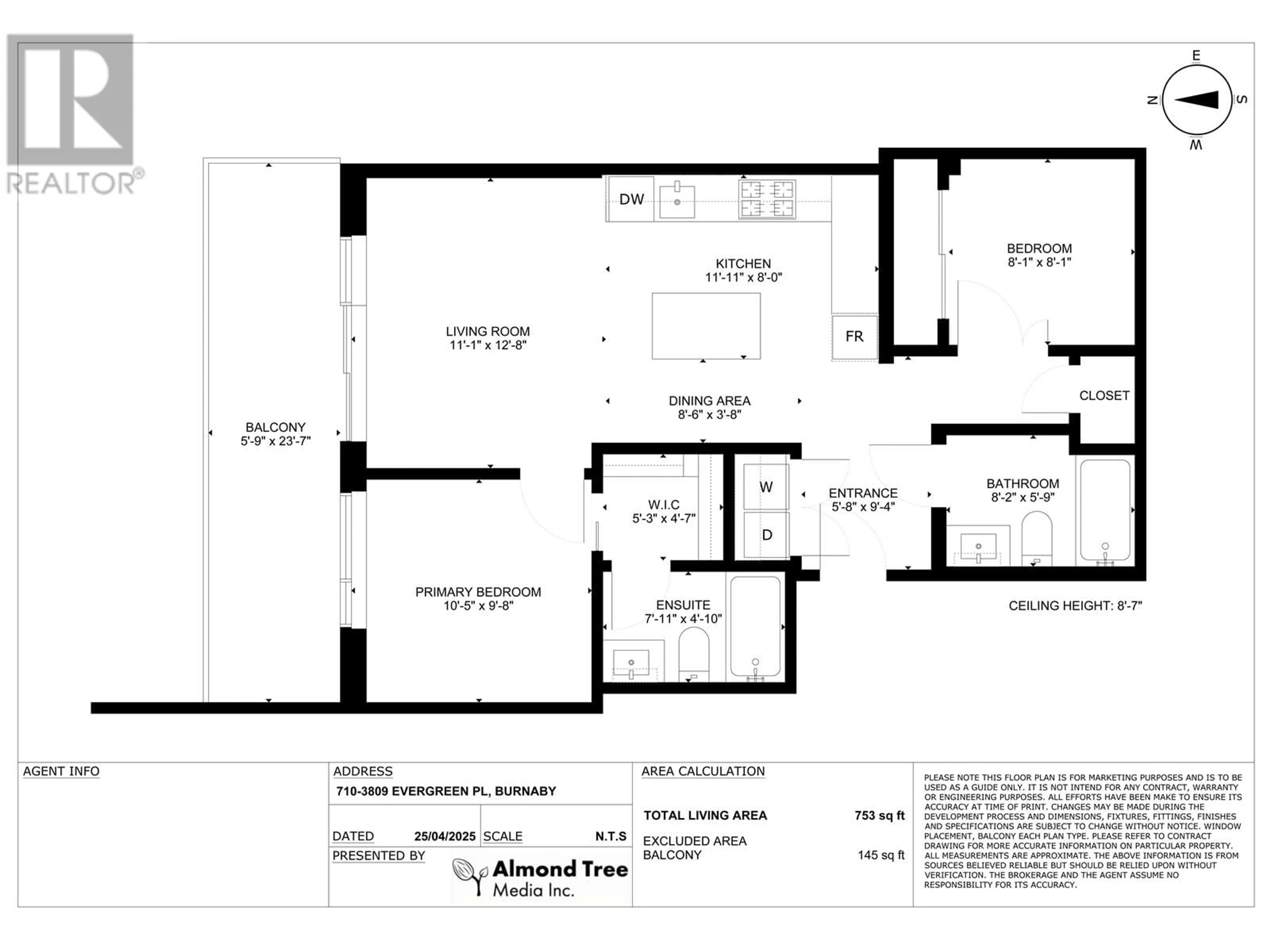 Floor plan for 710 - 3809 EVERGREEN PLACE, Burnaby British Columbia V3J0M1