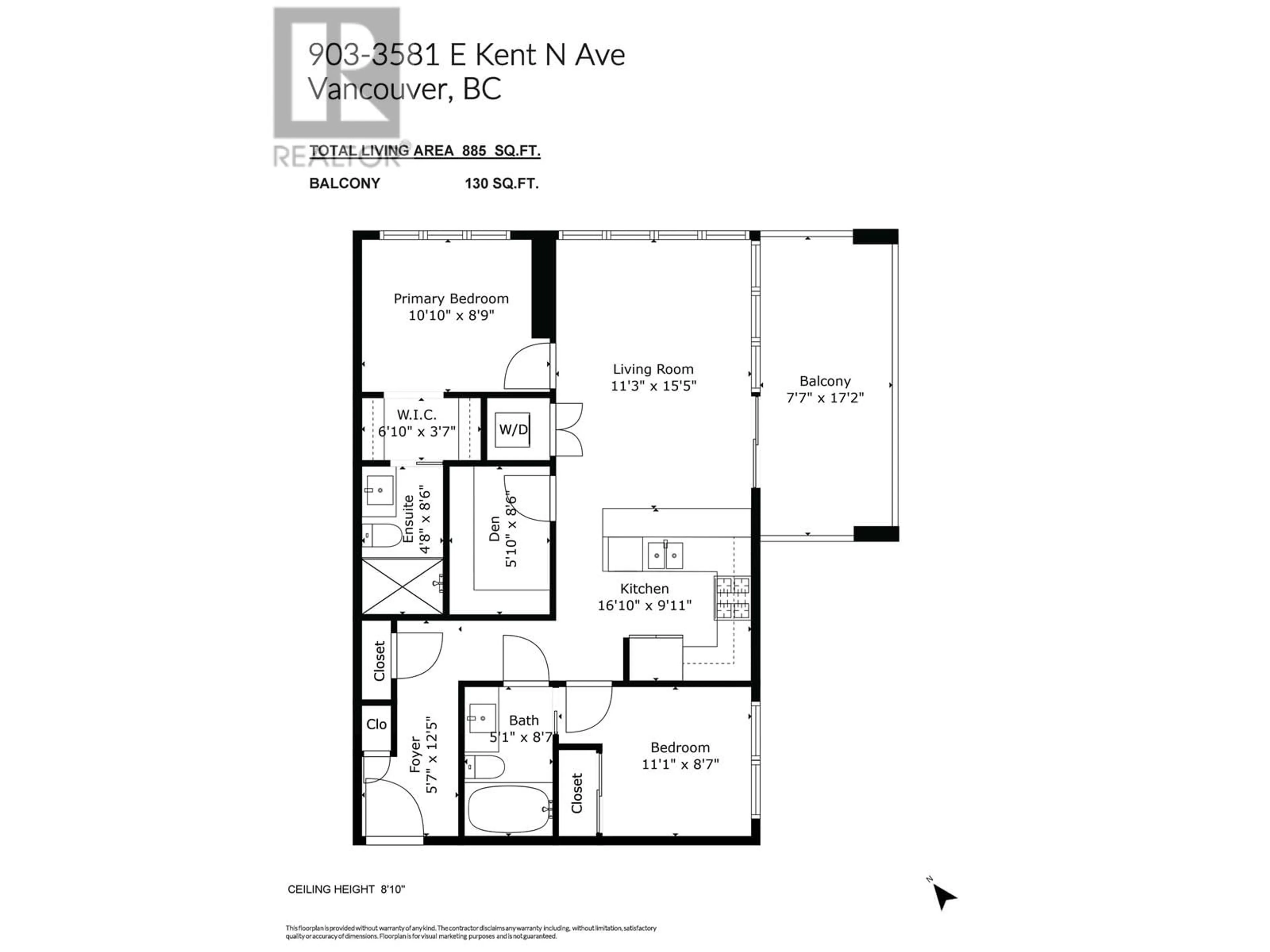 Floor plan for 903 - 3581 KENT N AVENUE, Vancouver British Columbia V5S0H6