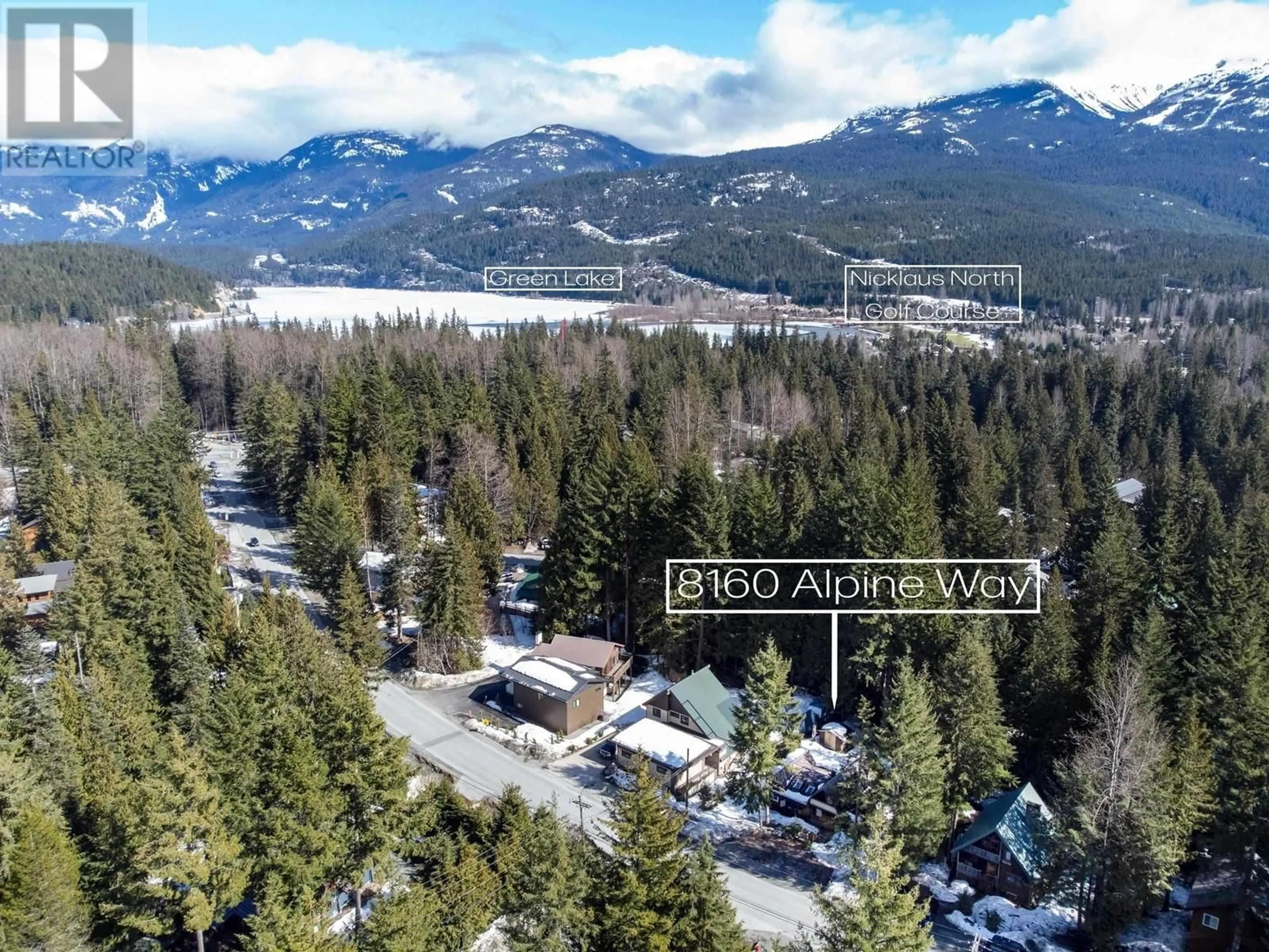 A pic from outside/outdoor area/front of a property/back of a property/a pic from drone, mountain view for 8160 ALPINE WAY, Whistler British Columbia V8E0G2