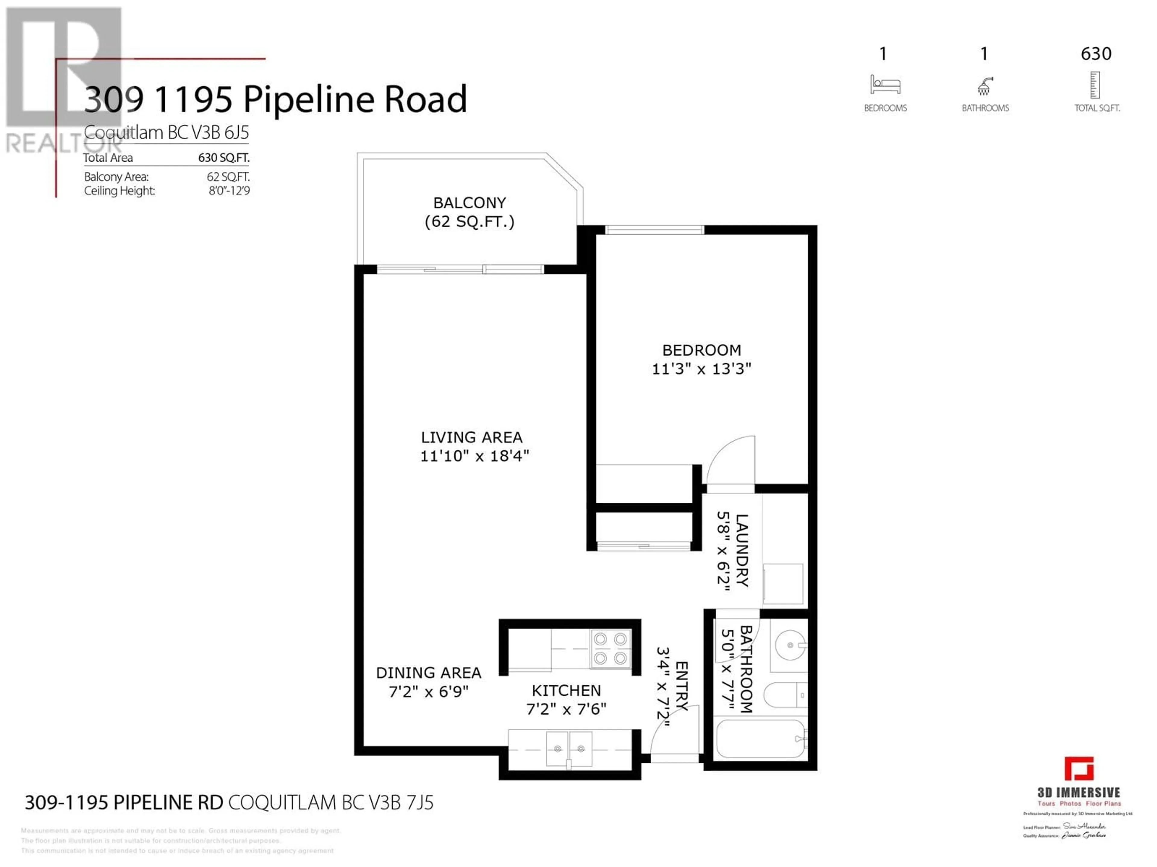 Floor plan for 309 - 1195 PIPELINE ROAD, Coquitlam British Columbia V3B6J5