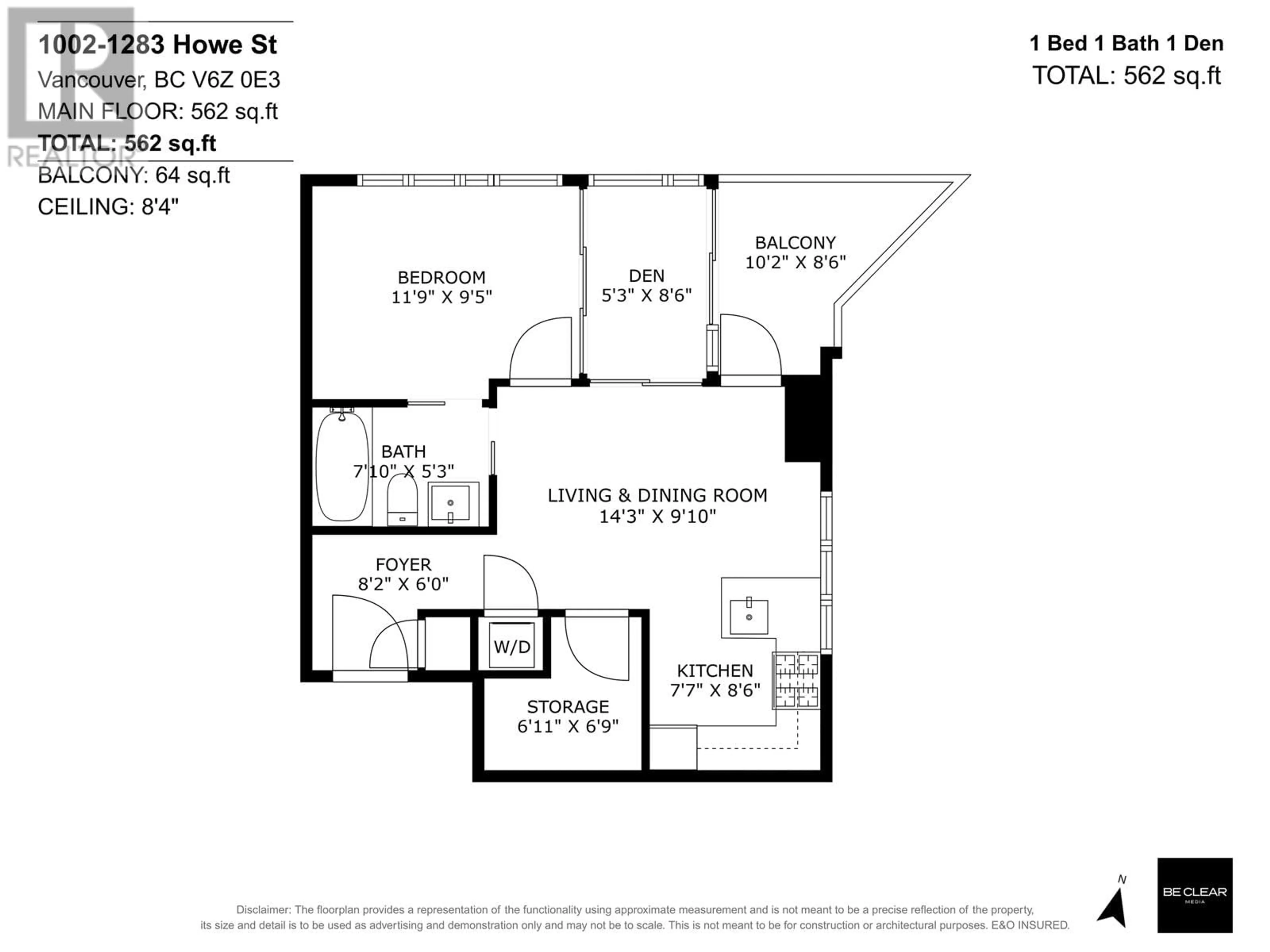 Floor plan for 1002 - 1283 HOWE STREET, Vancouver British Columbia V6Z0E3