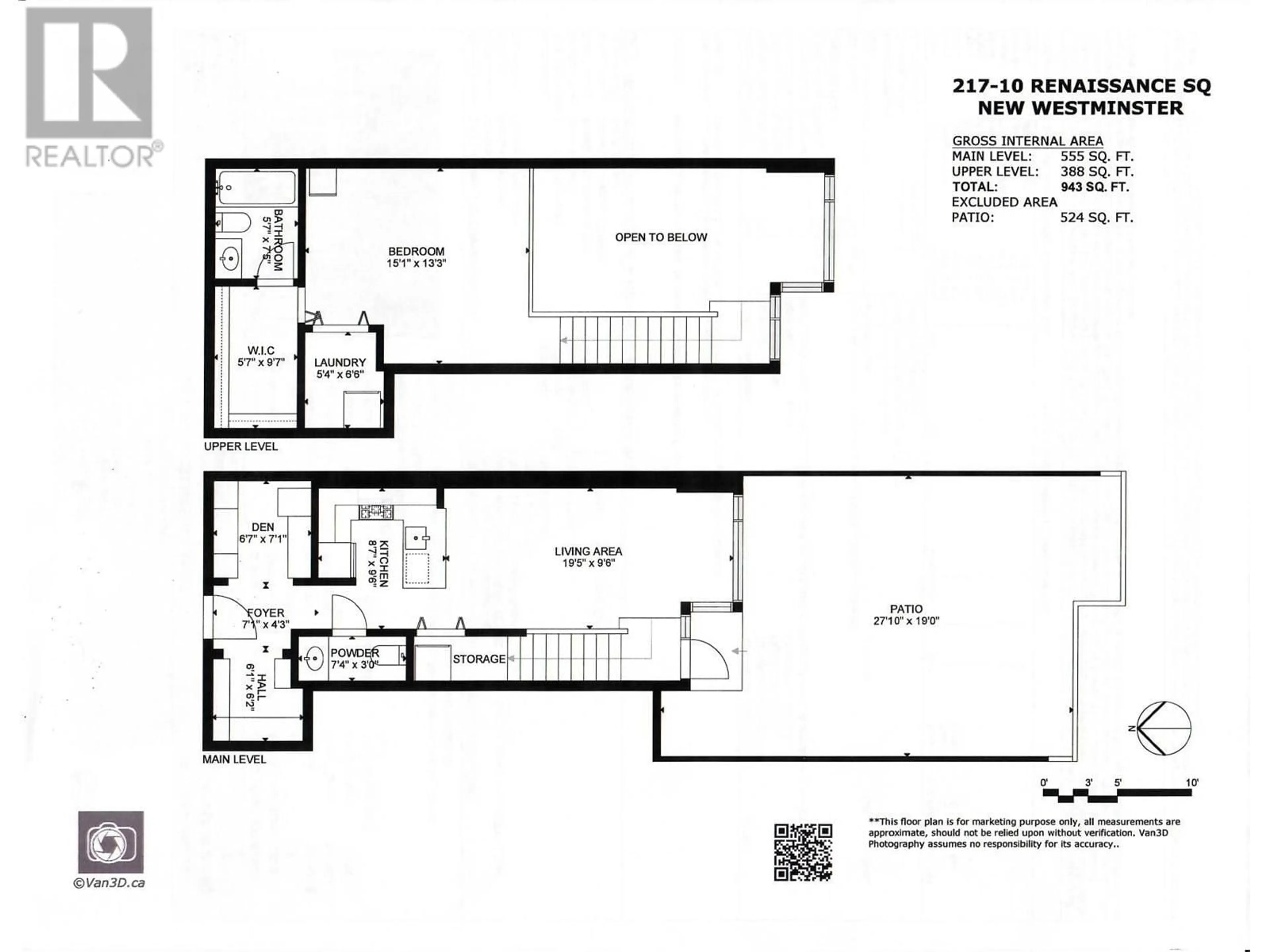 Floor plan for 217 - 10 RENAISSANCE SQUARE, New Westminster British Columbia V3M7B1