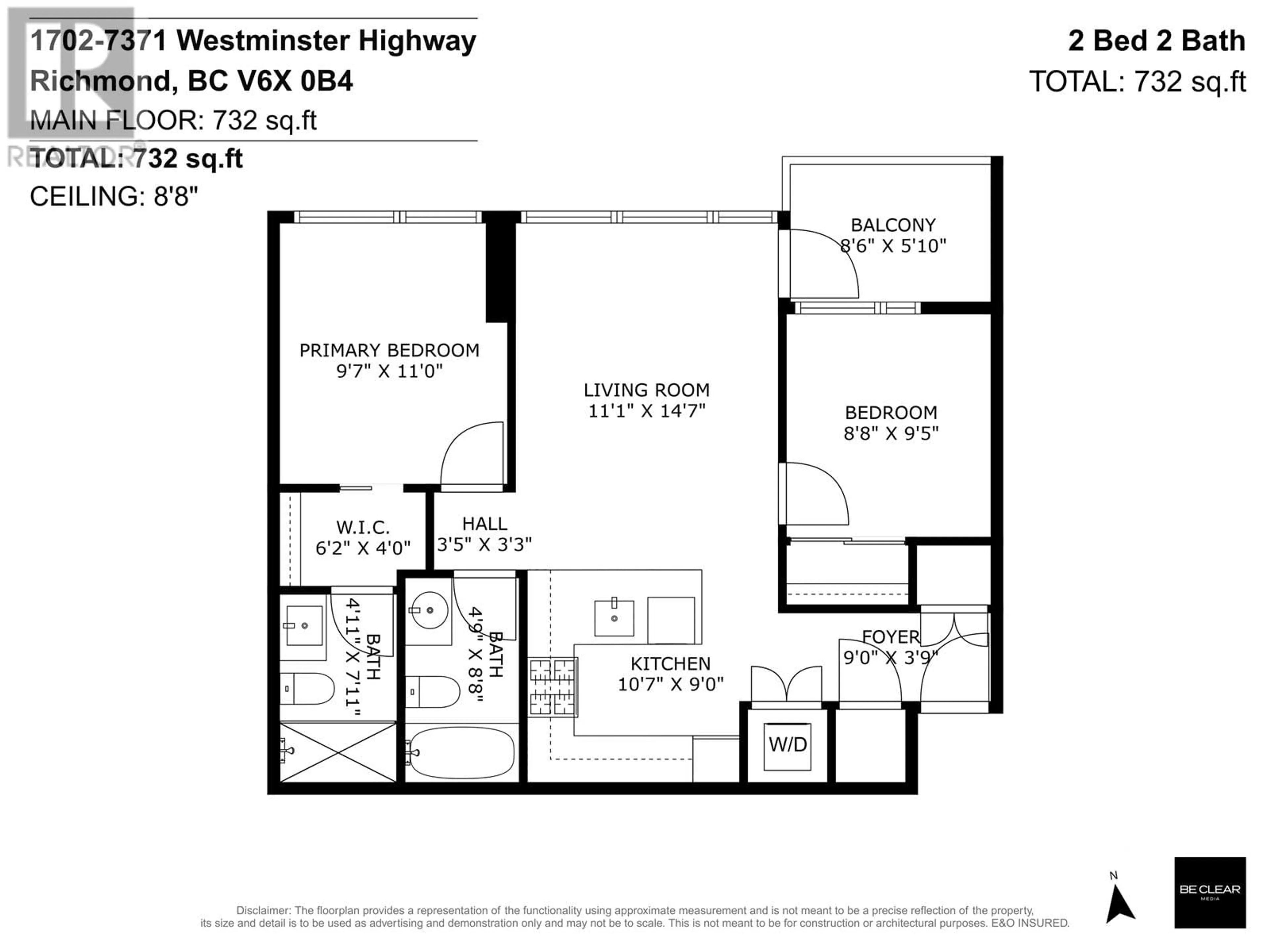 Floor plan for 1702 - 7371 WESTMINSTER HIGHWAY, Richmond British Columbia V6X0B4