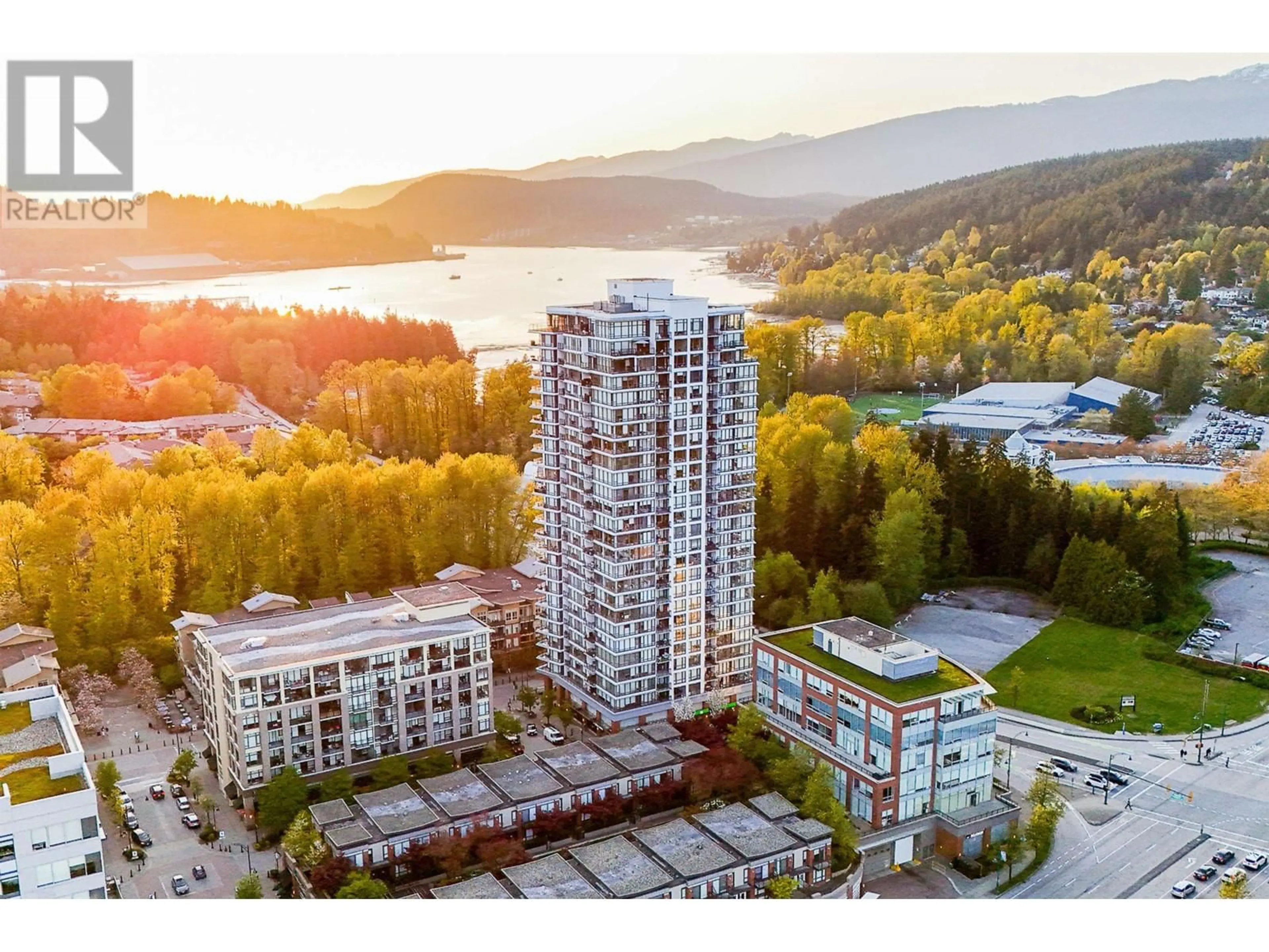 A pic from outside/outdoor area/front of a property/back of a property/a pic from drone, mountain view for 2502 - 110 BREW STREET, Port Moody British Columbia V3H0E4