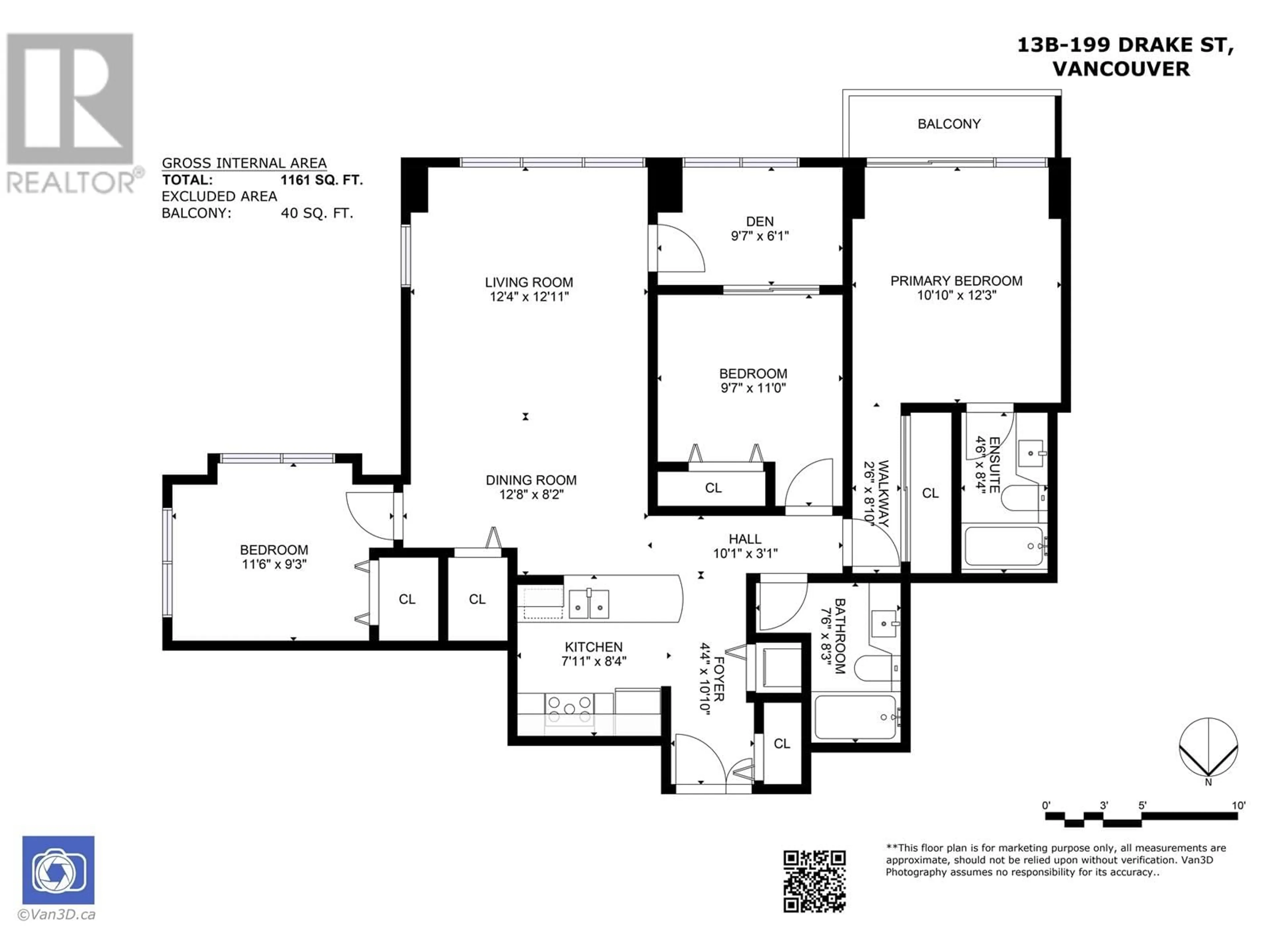 Floor plan for 13B - 199 DRAKE STREET, Vancouver British Columbia V6Z2T9