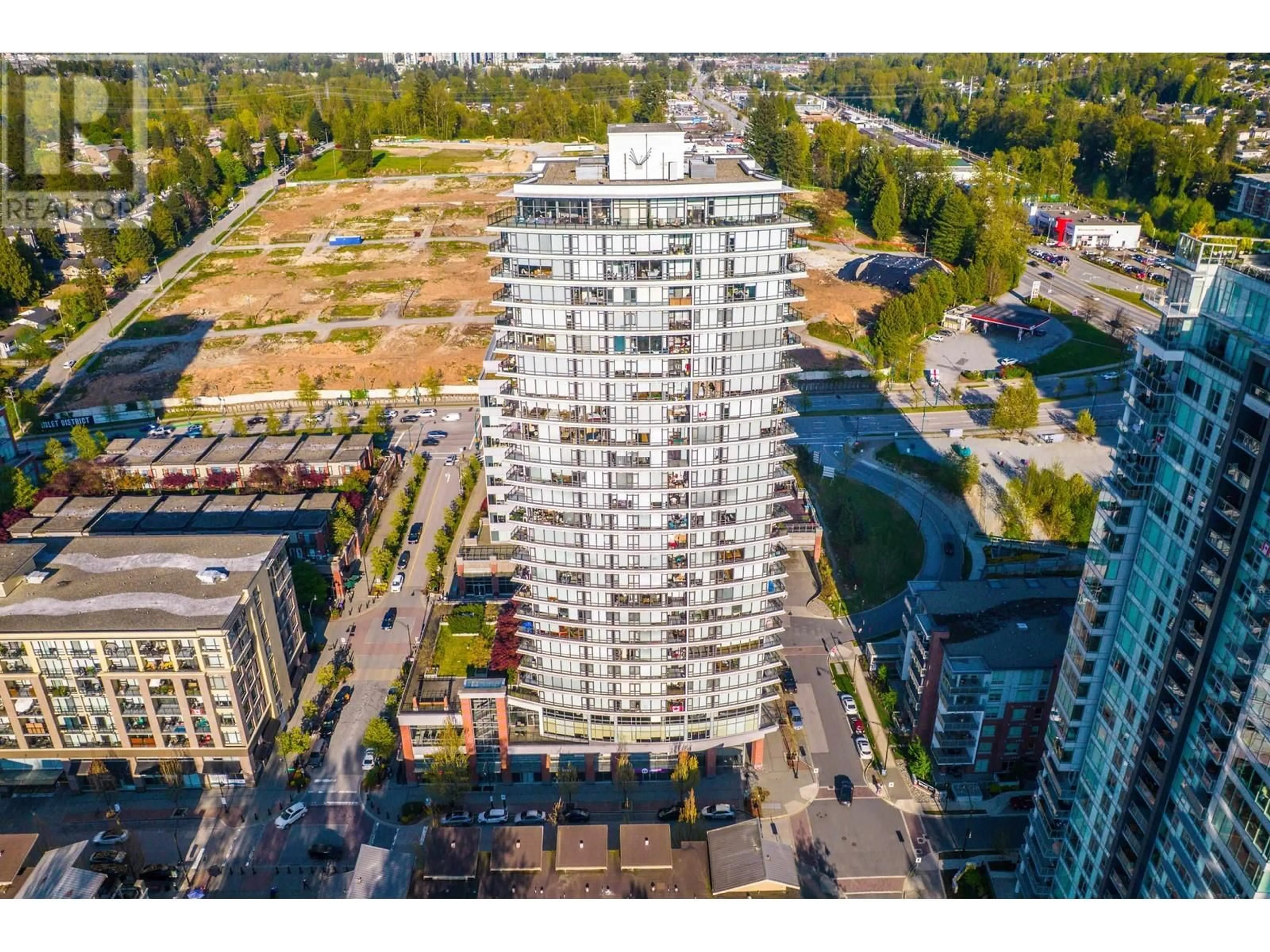 A pic from outside/outdoor area/front of a property/back of a property/a pic from drone, city buildings view from balcony for 501 - 400 CAPILANO ROAD, Port Moody British Columbia V3H0E1