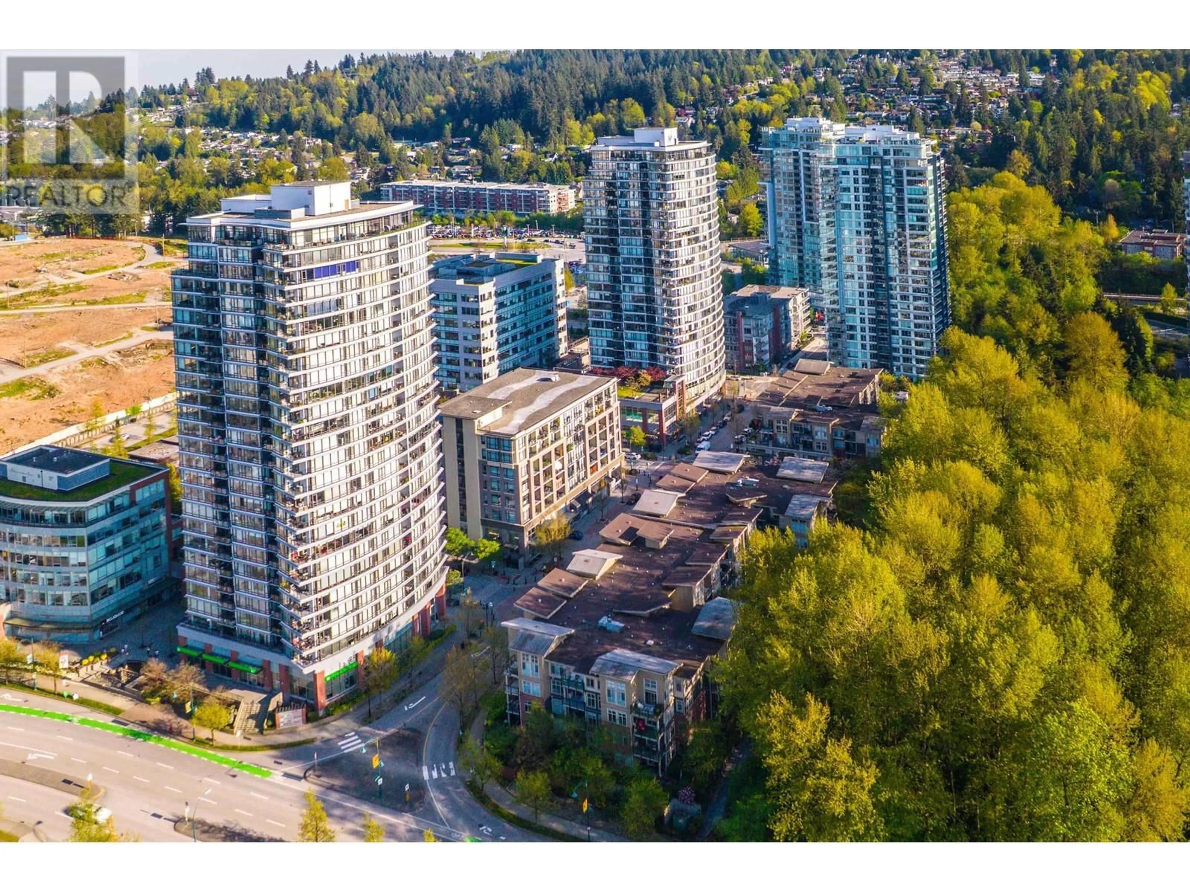 A pic from outside/outdoor area/front of a property/back of a property/a pic from drone, city buildings view from balcony for 501 - 400 CAPILANO ROAD, Port Moody British Columbia V3H0E1