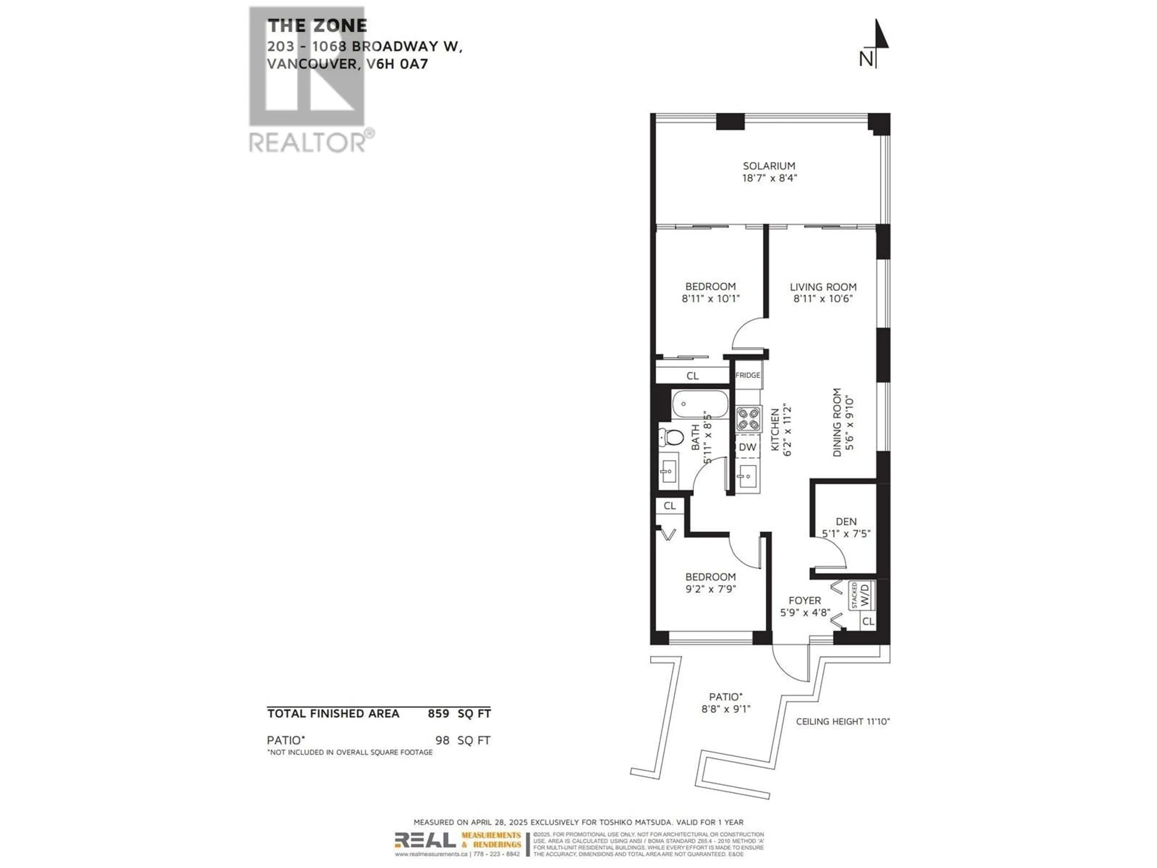 Floor plan for 203 - 1068 BROADWAY, Vancouver British Columbia V6H0A7