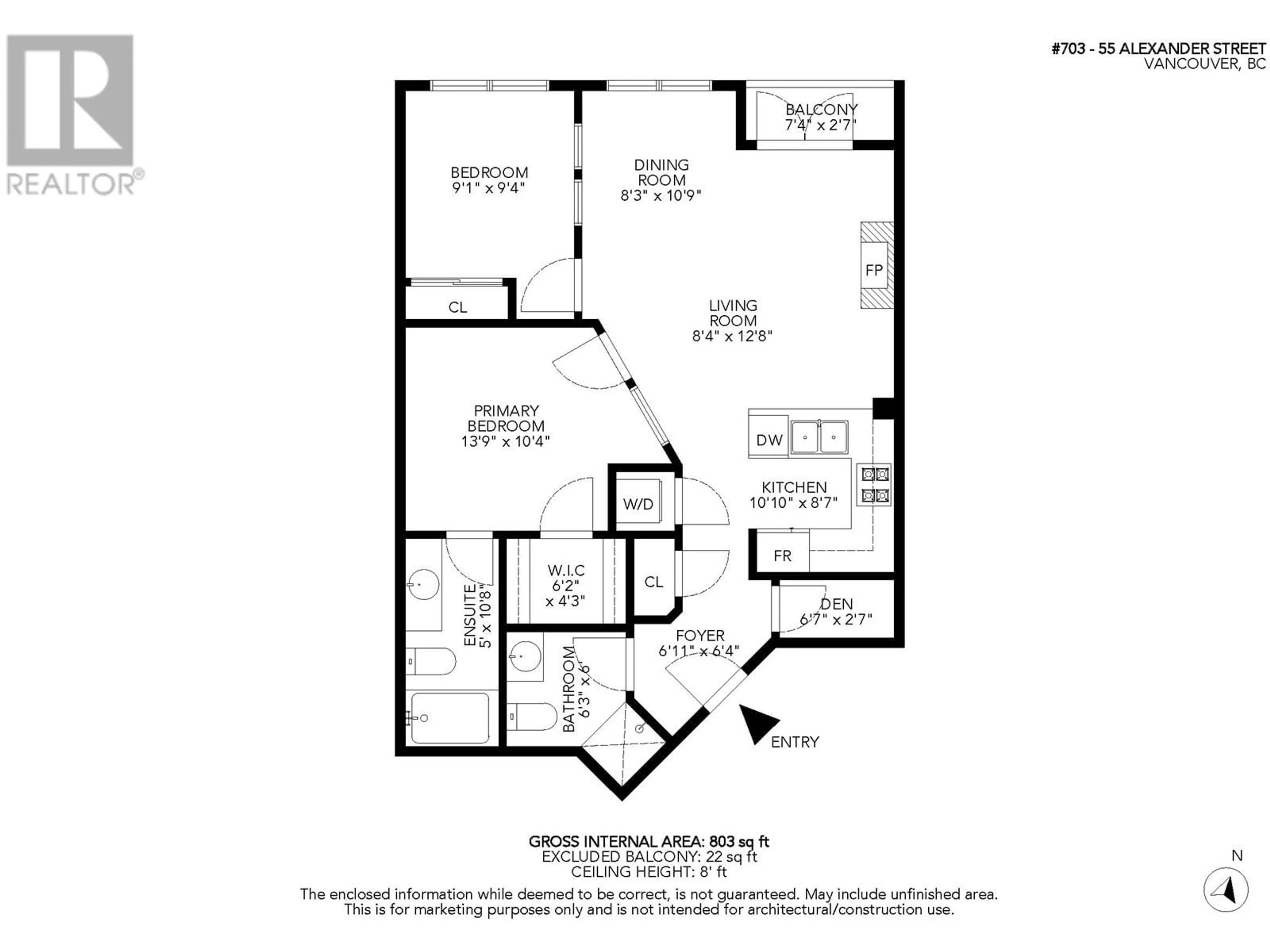 Floor plan for 703 - 55 ALEXANDER STREET, Vancouver British Columbia V6A1B2