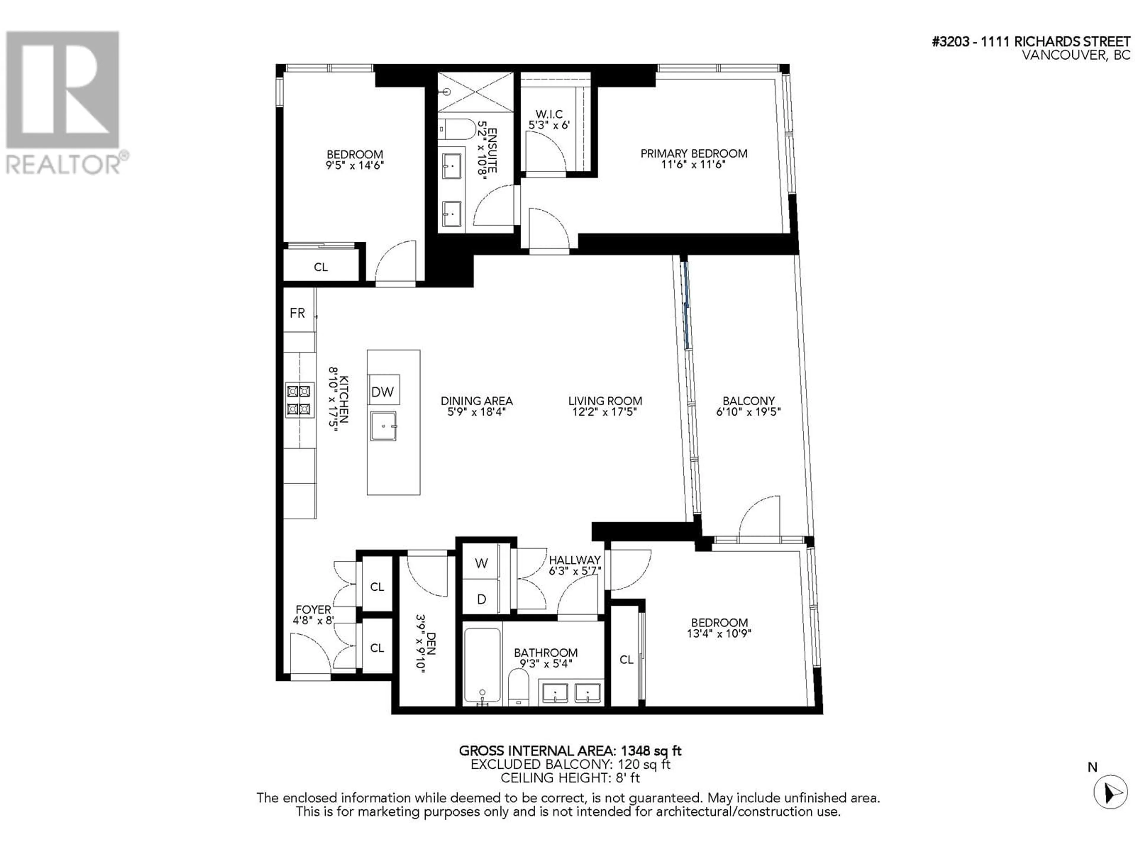 Floor plan for 3203 - 1111 RICHARDS STREET, Vancouver British Columbia V6B0S3
