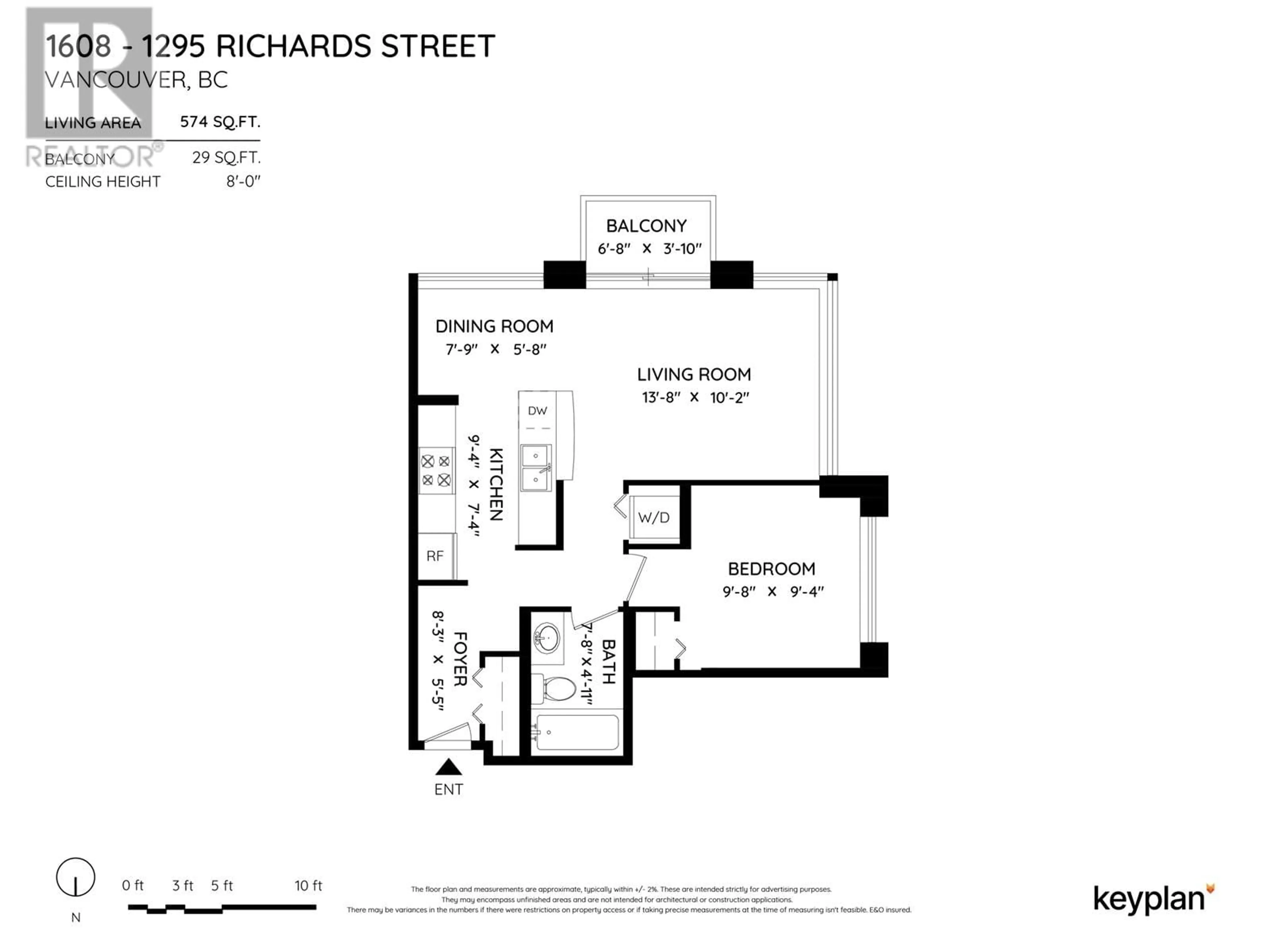 Floor plan for 1608 - 1295 RICHARDS STREET, Vancouver British Columbia V6B1B7