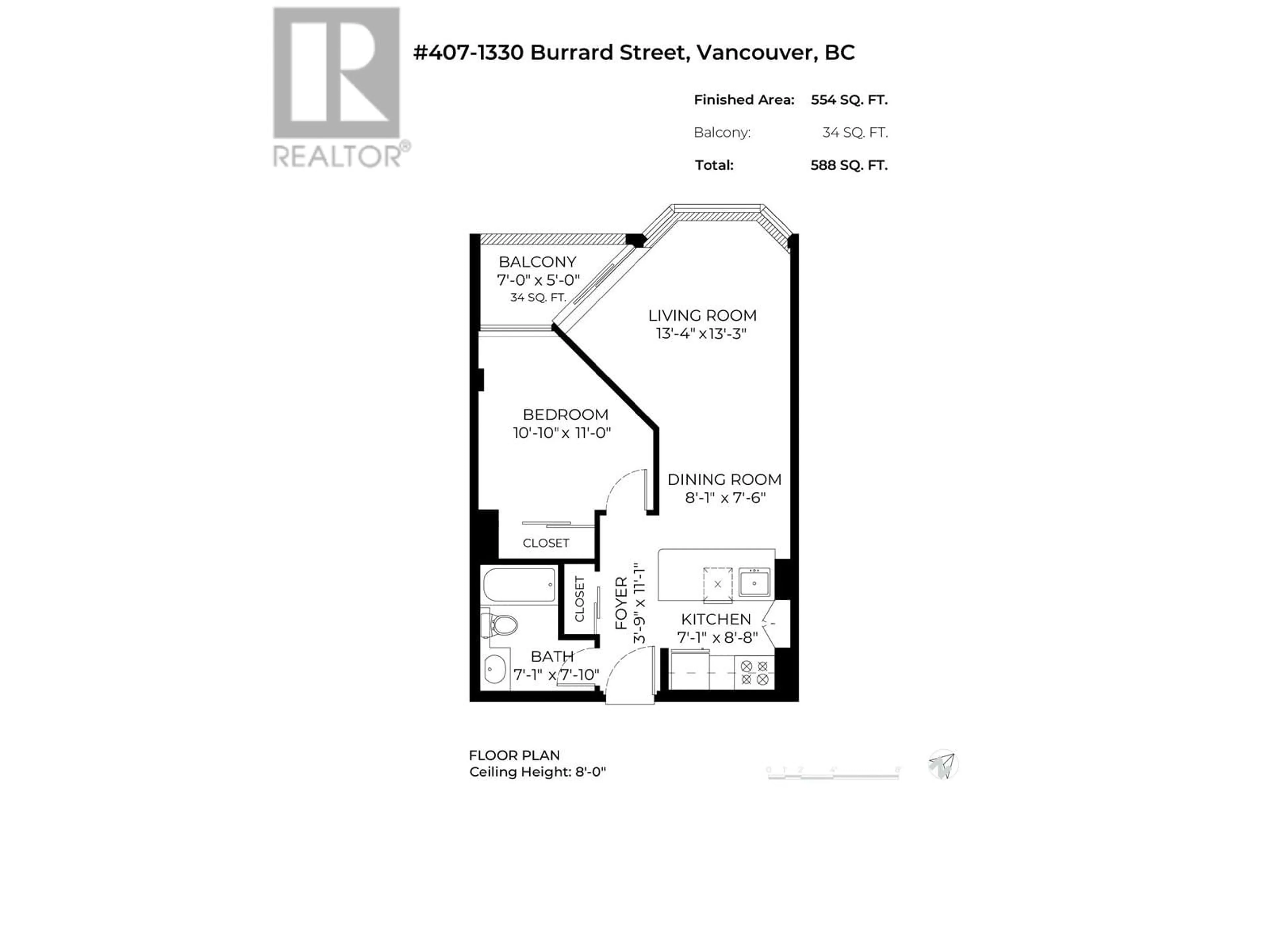 Floor plan for 407 - 1330 BURRARD STREET, Vancouver British Columbia V6Z2B8
