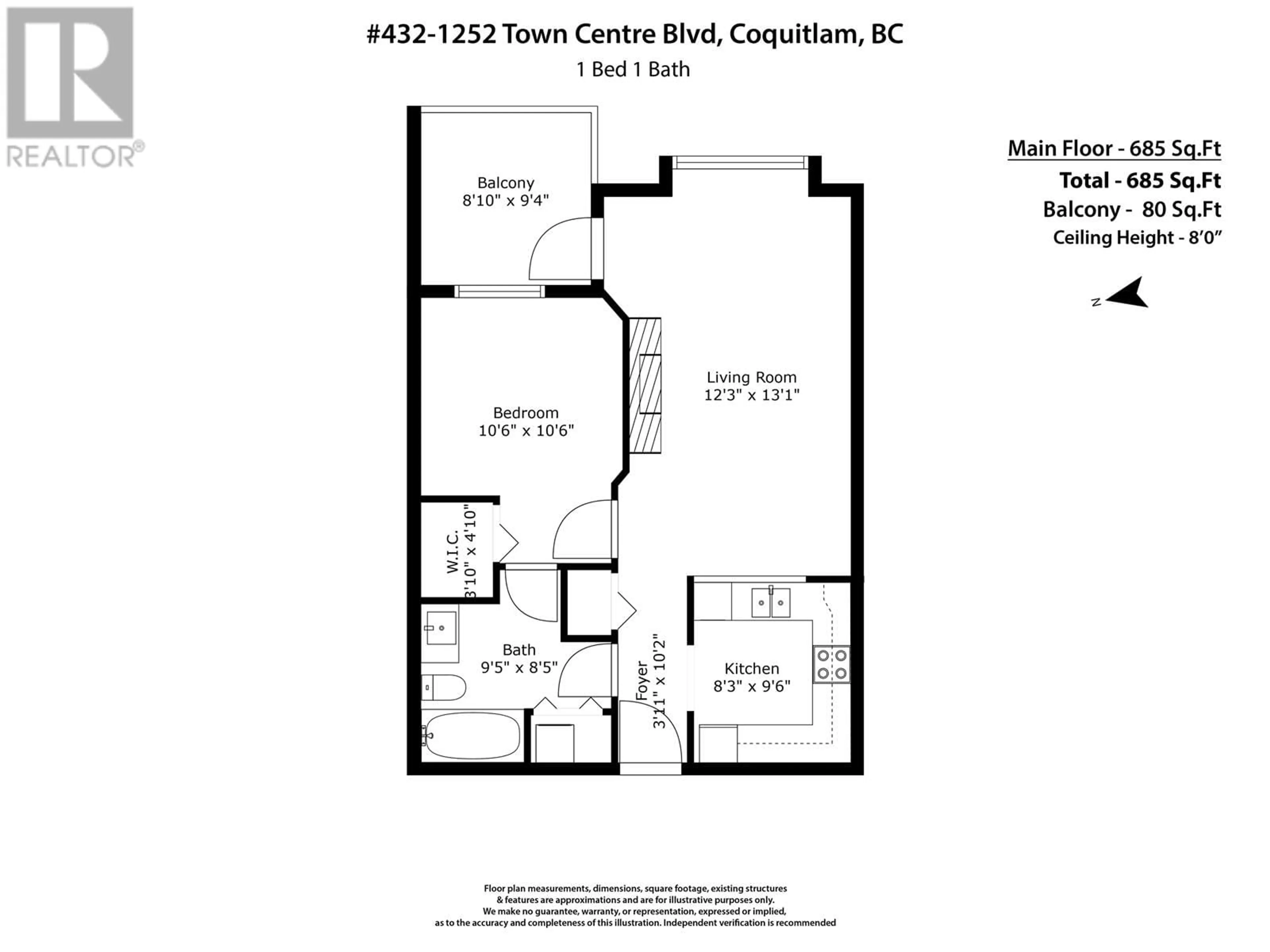 Floor plan for 432 - 1252 TOWN CENTRE BOULEVARD, Coquitlam British Columbia V3B7R7