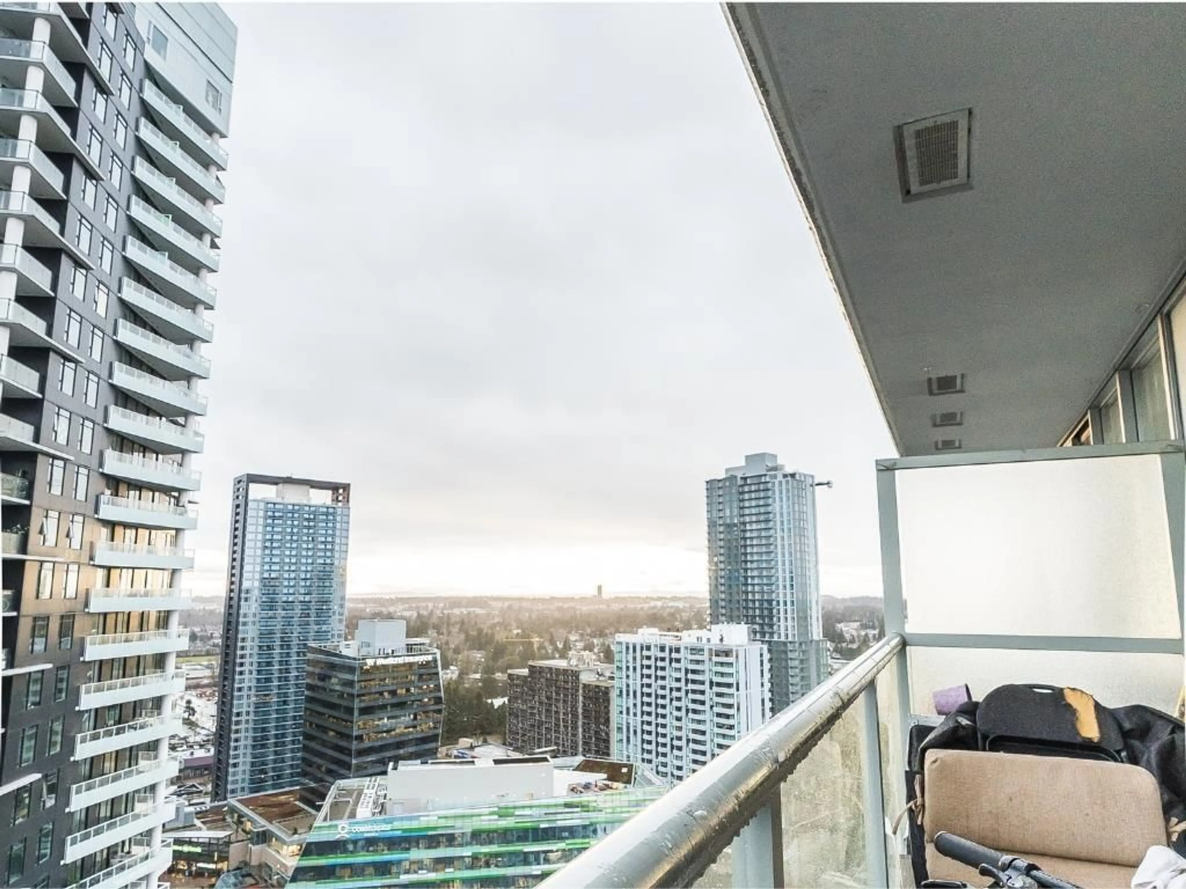 Balcony in the apartment, city buildings view from balcony for 2905 - 9981 WHALLEY, Surrey British Columbia V3T0G6