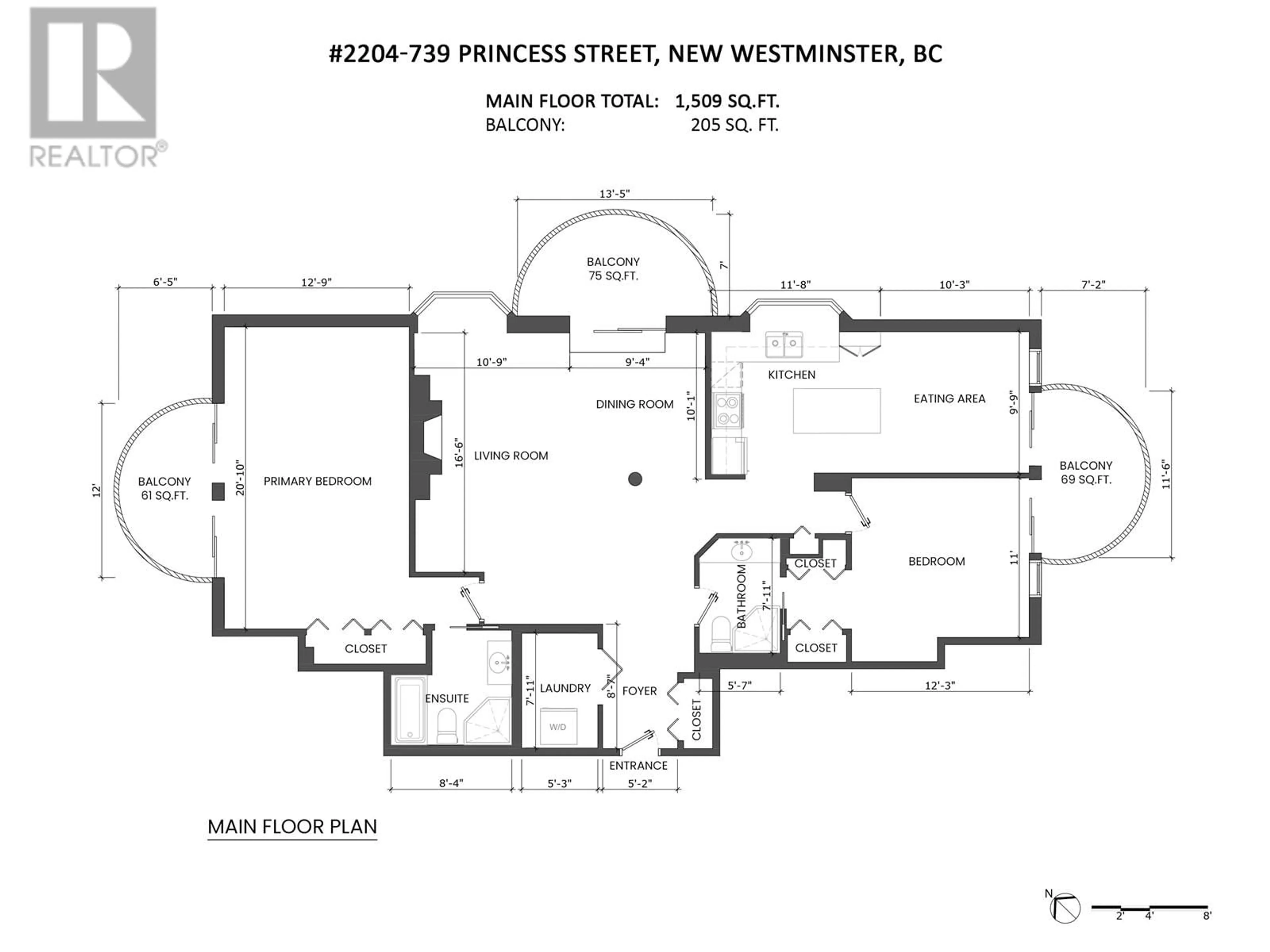 Floor plan for 2204 - 739 PRINCESS STREET, New Westminster British Columbia V3M6V6