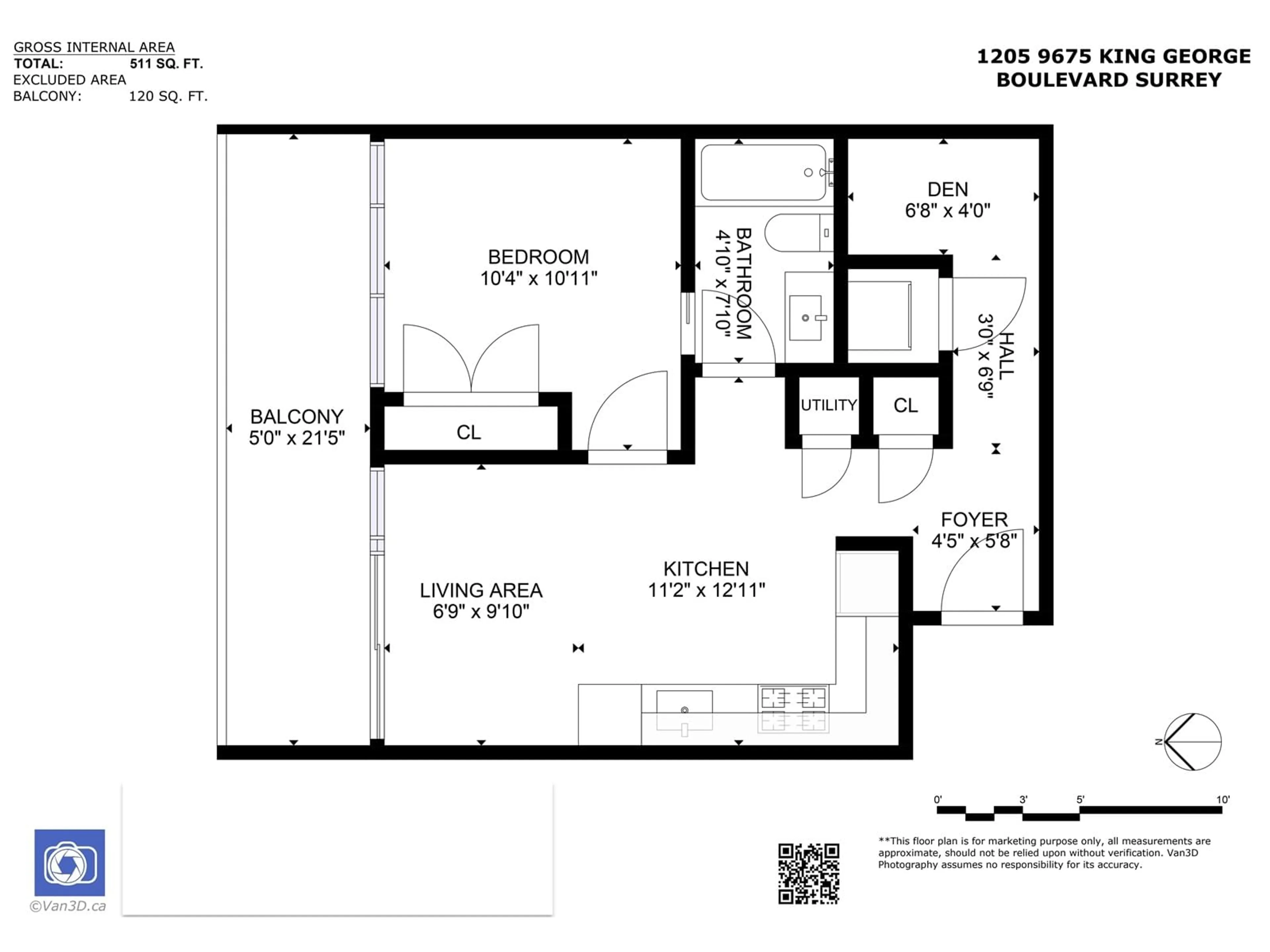 Floor plan for 1205 - 9675 KING GEOGE, Surrey British Columbia V3T2V3
