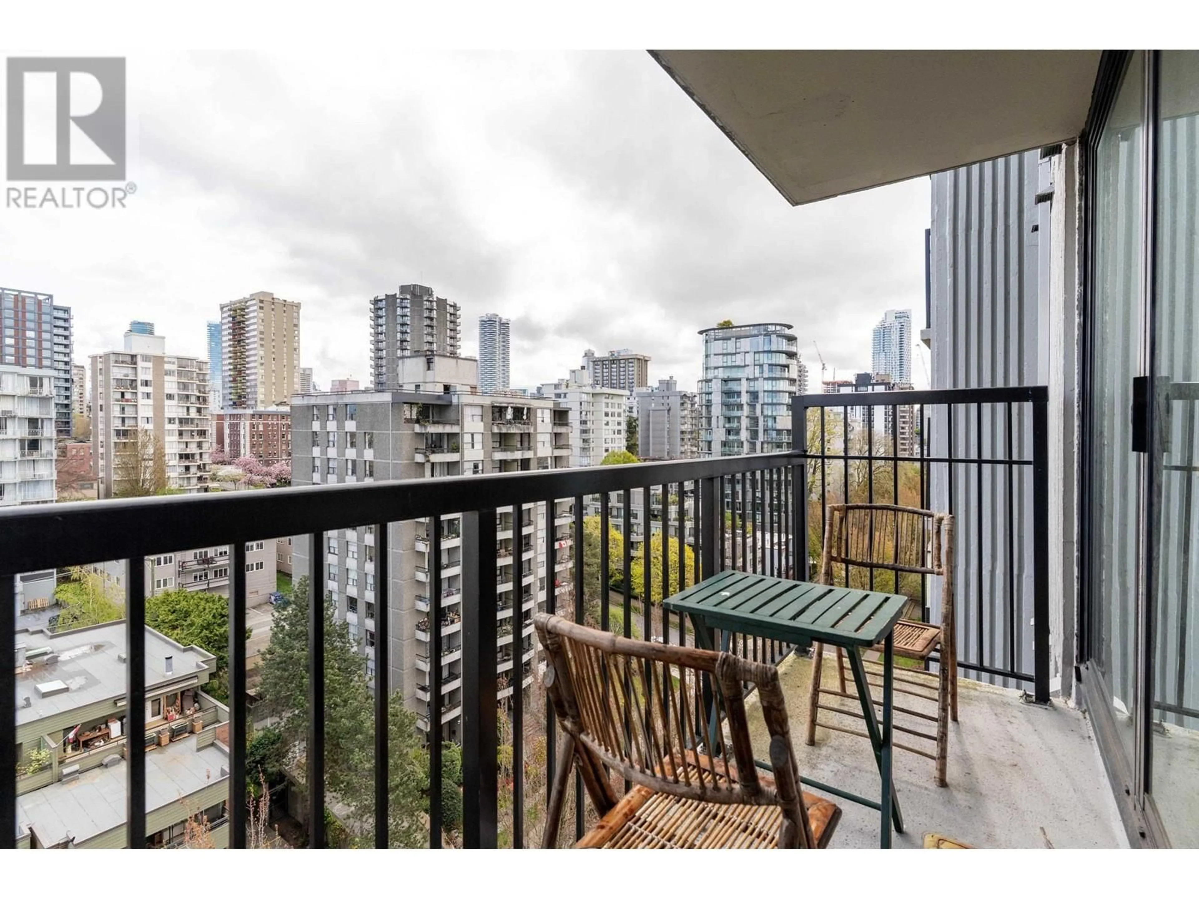 Balcony in the apartment, city buildings view from balcony for 1403 - 1330 HARWOOD STREET, Vancouver British Columbia V6E1S8