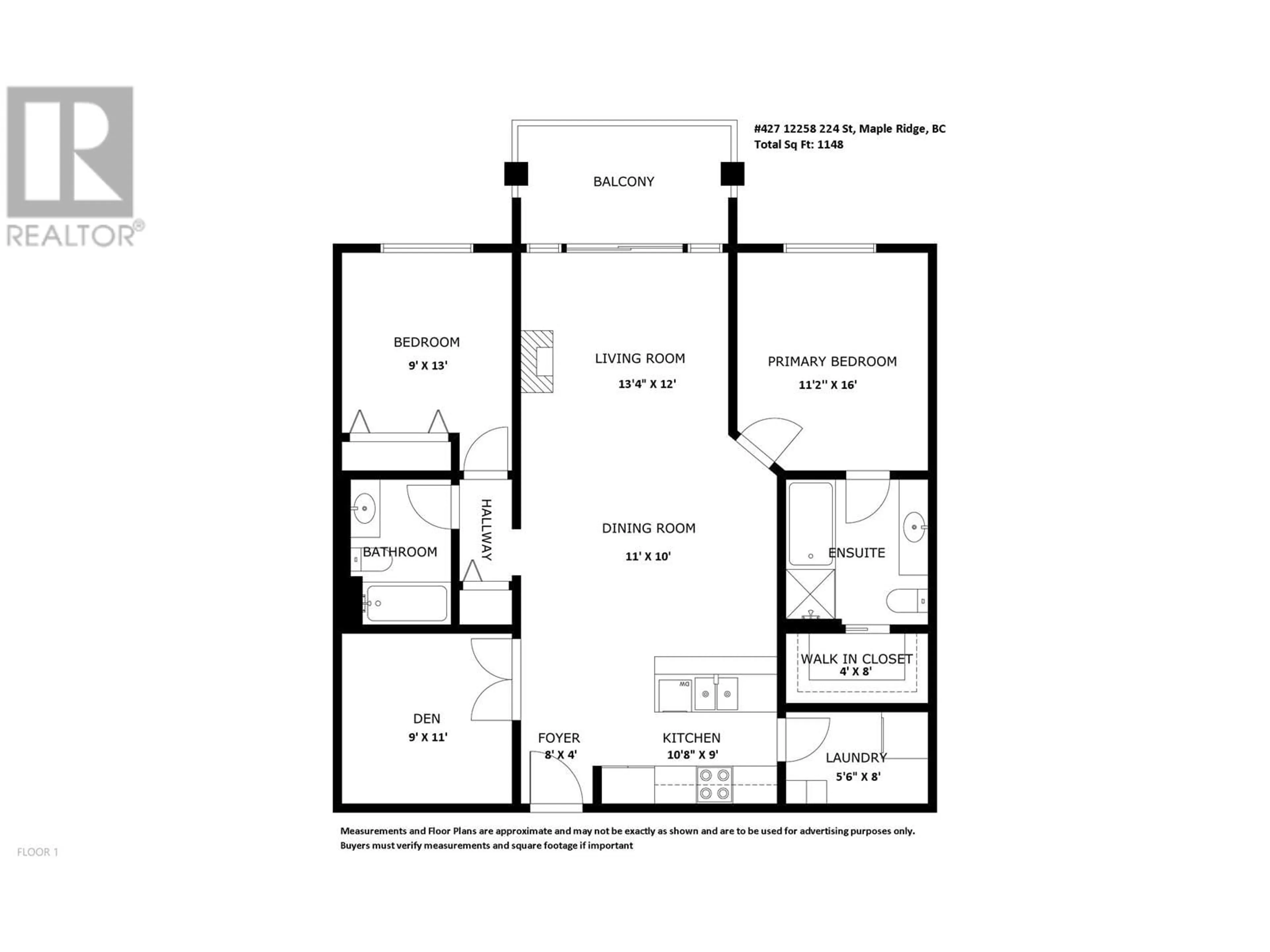 Floor plan for 427 - 12258 224 STREET, Maple Ridge British Columbia V2X8Y7