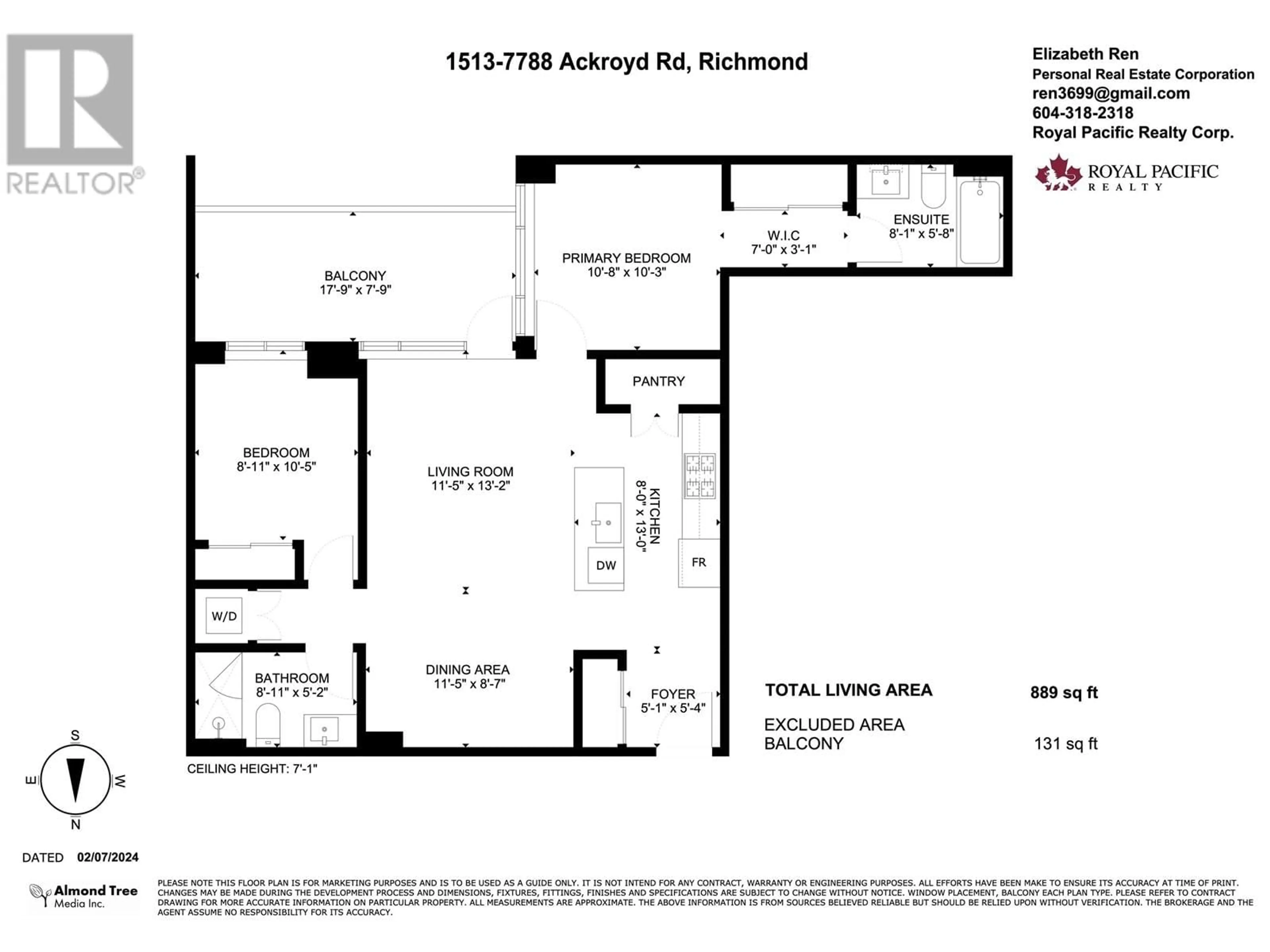 Floor plan for 1513 - 7788 ACKROYD ROAD, Richmond British Columbia V6X0M8