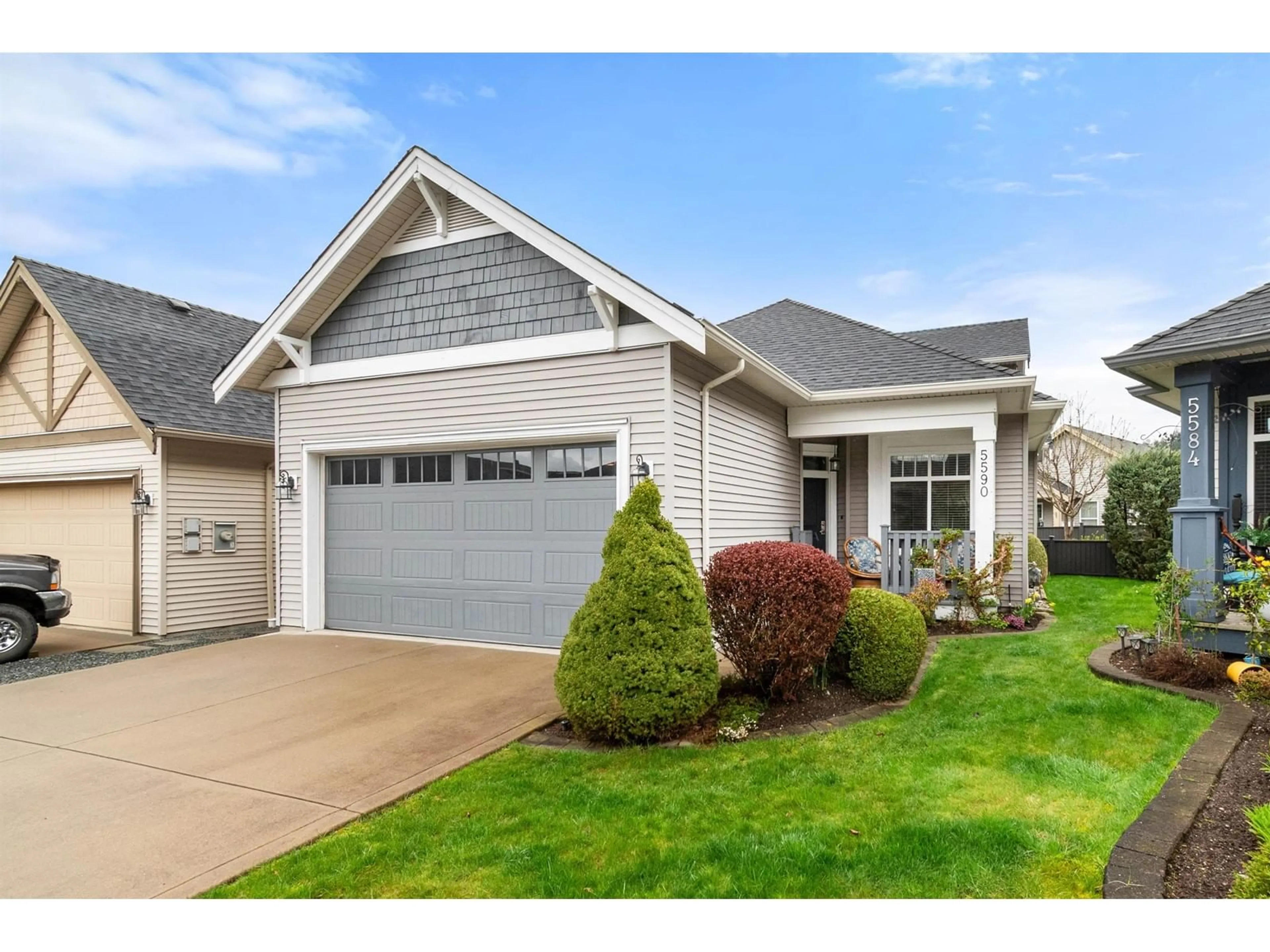 Home with vinyl exterior material, street for 5590 CRAWLEY DRIVE, Chilliwack British Columbia V2R0P7