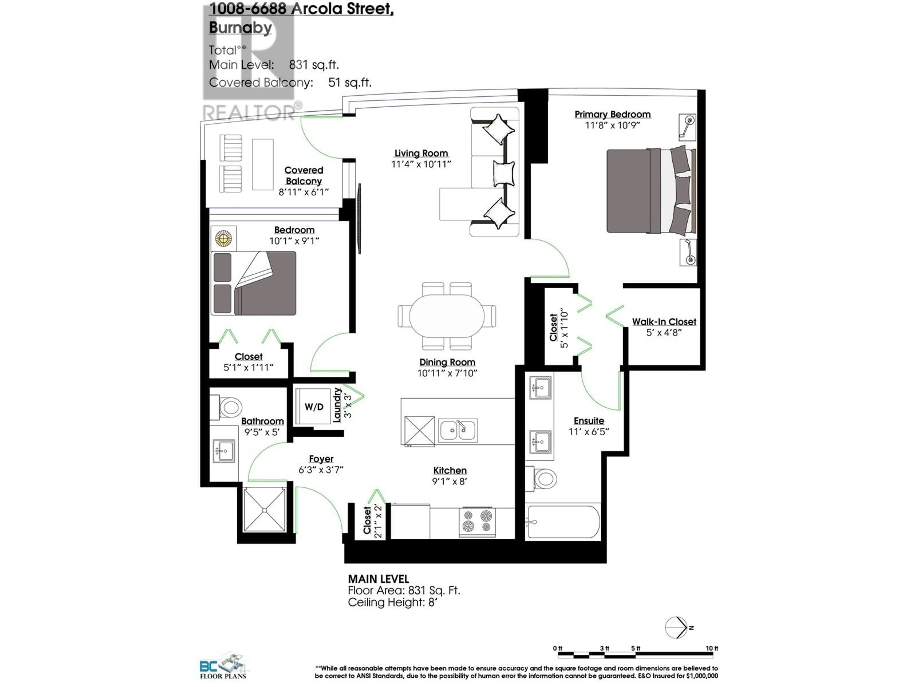 Floor plan for 1008 - 6688 ARCOLA STREET, Burnaby British Columbia V5E0B3