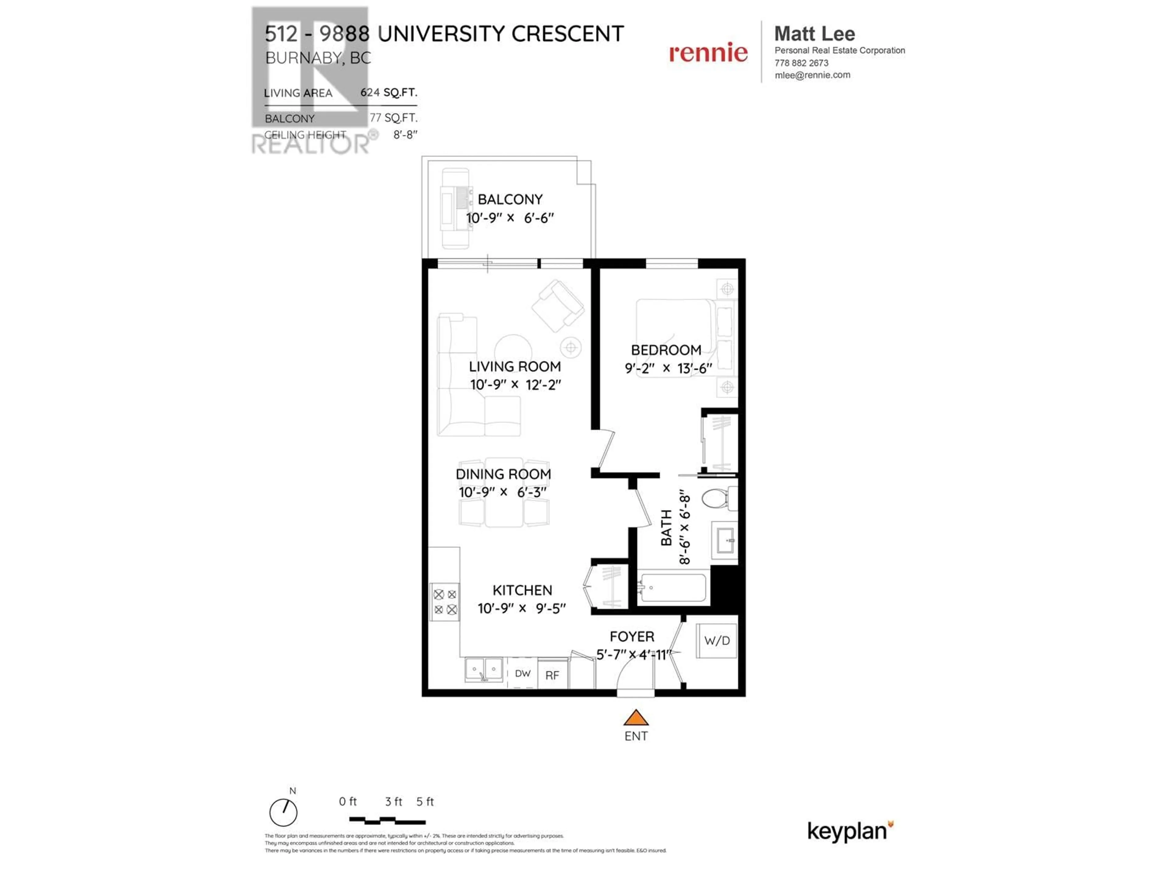 Floor plan for 512 - 9888 UNIVERSITY CRESCENT, Burnaby British Columbia V5A0G4