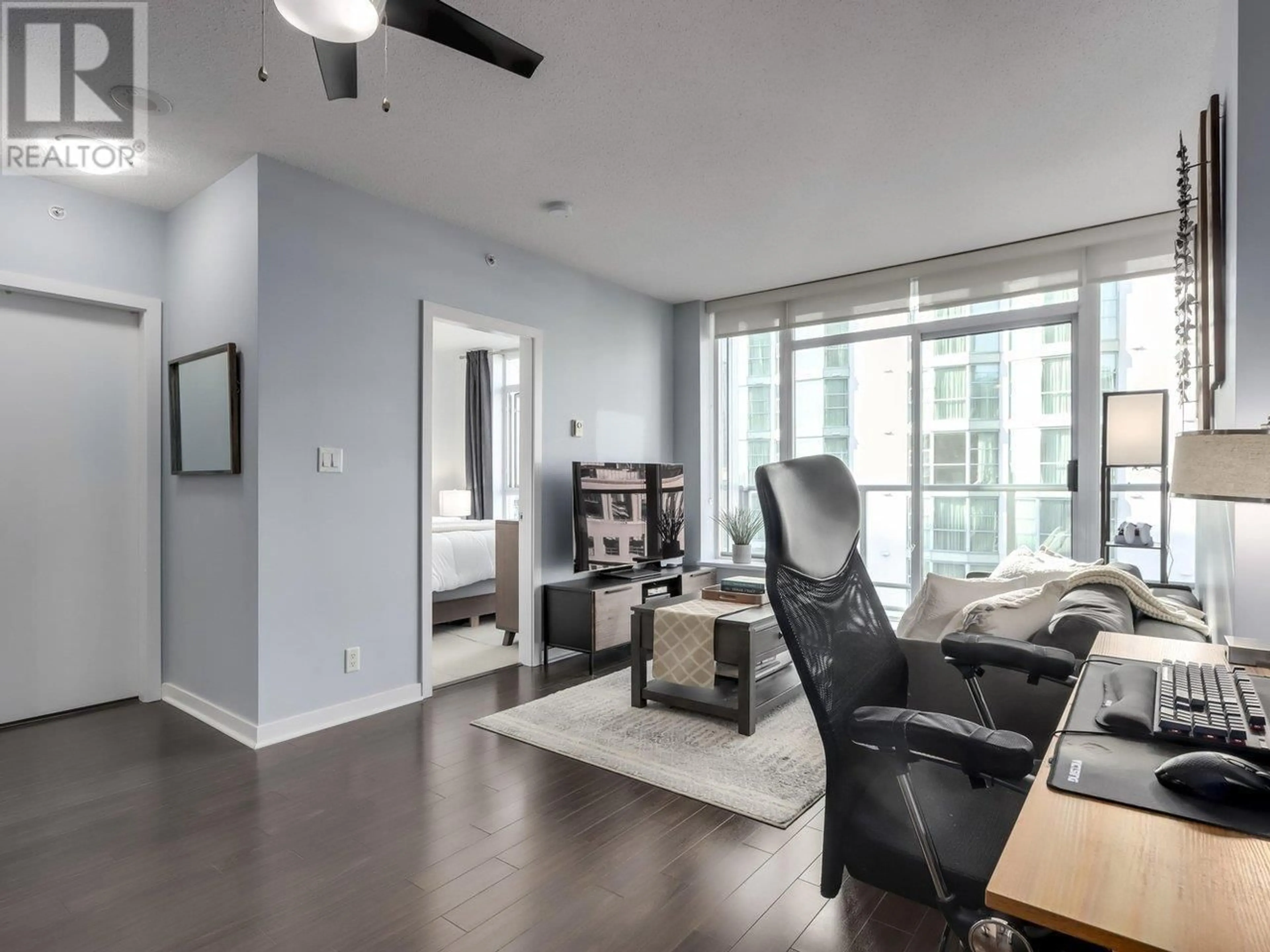Living room with furniture, wood/laminate floor for 1501 - 821 CAMBIE STREET, Vancouver British Columbia V6B0E3