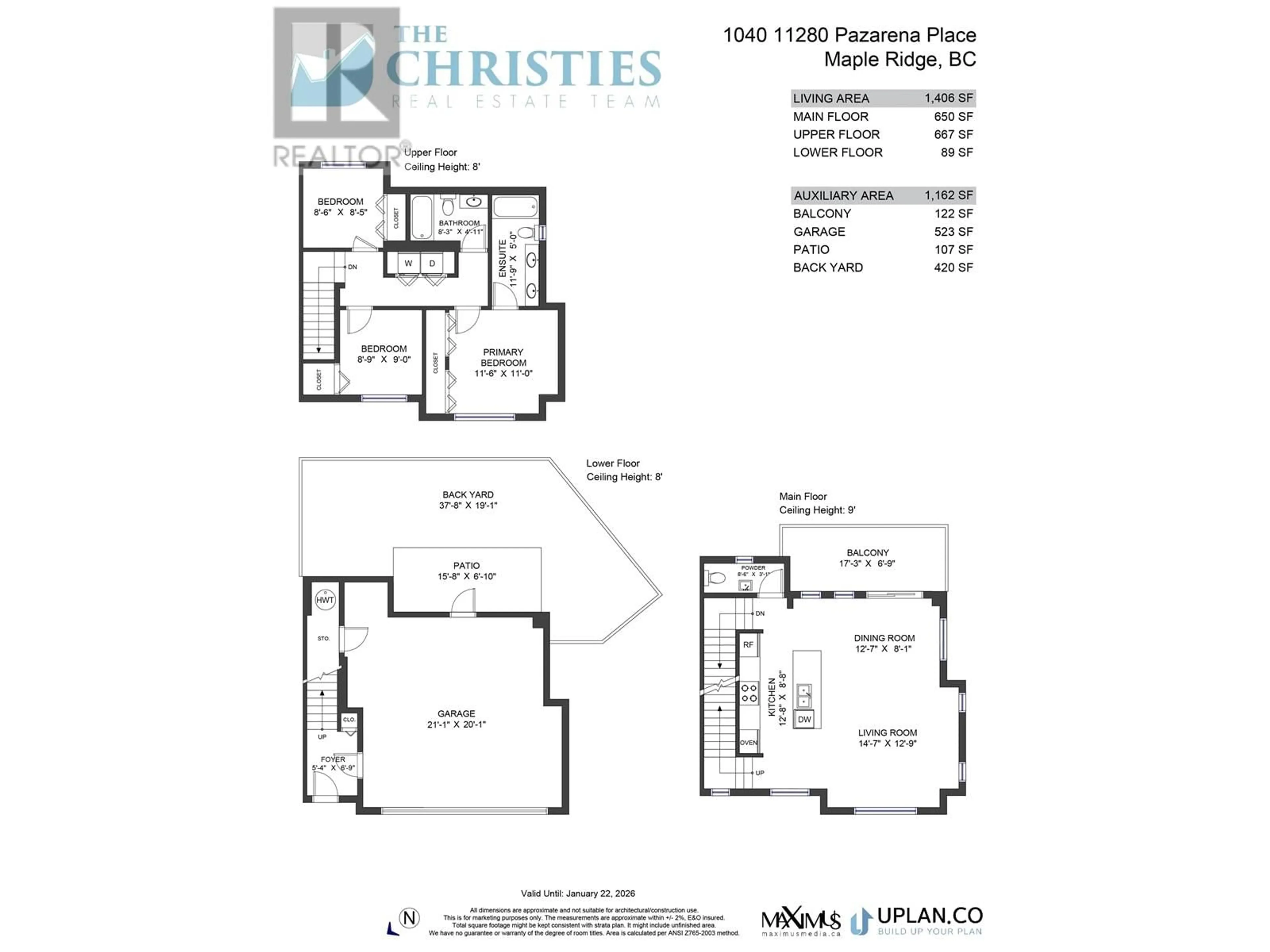 Floor plan for 1040 - 11280 PAZARENA PLACE, Maple Ridge British Columbia V2X4K9