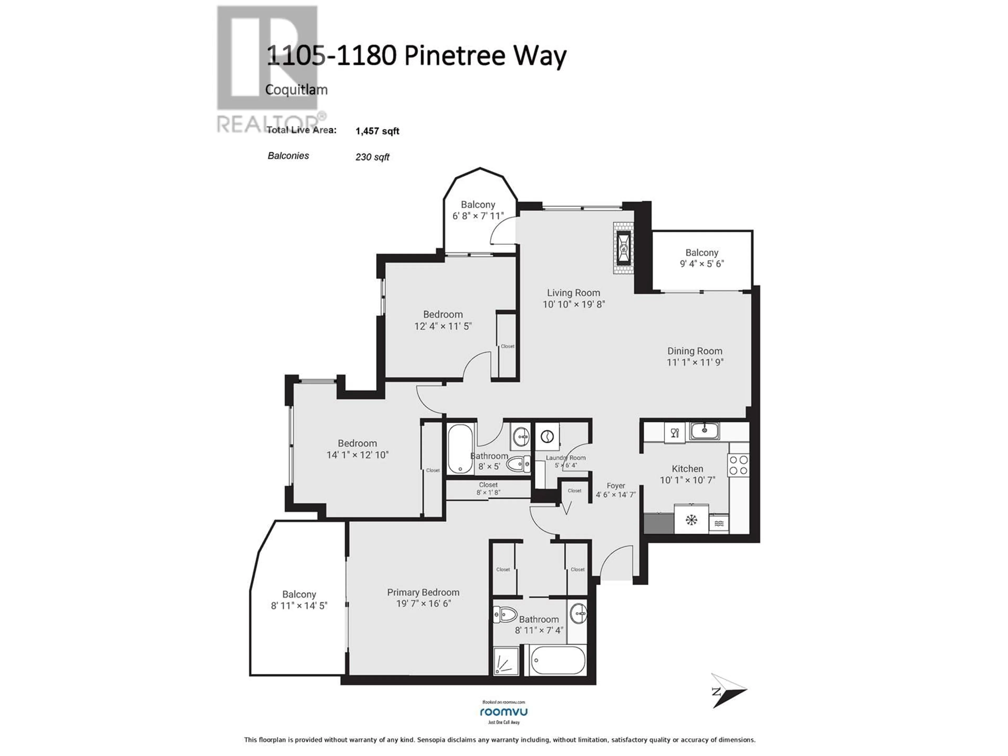Floor plan for 1105 - 1180 PINETREE WAY, Coquitlam British Columbia V3B7L2