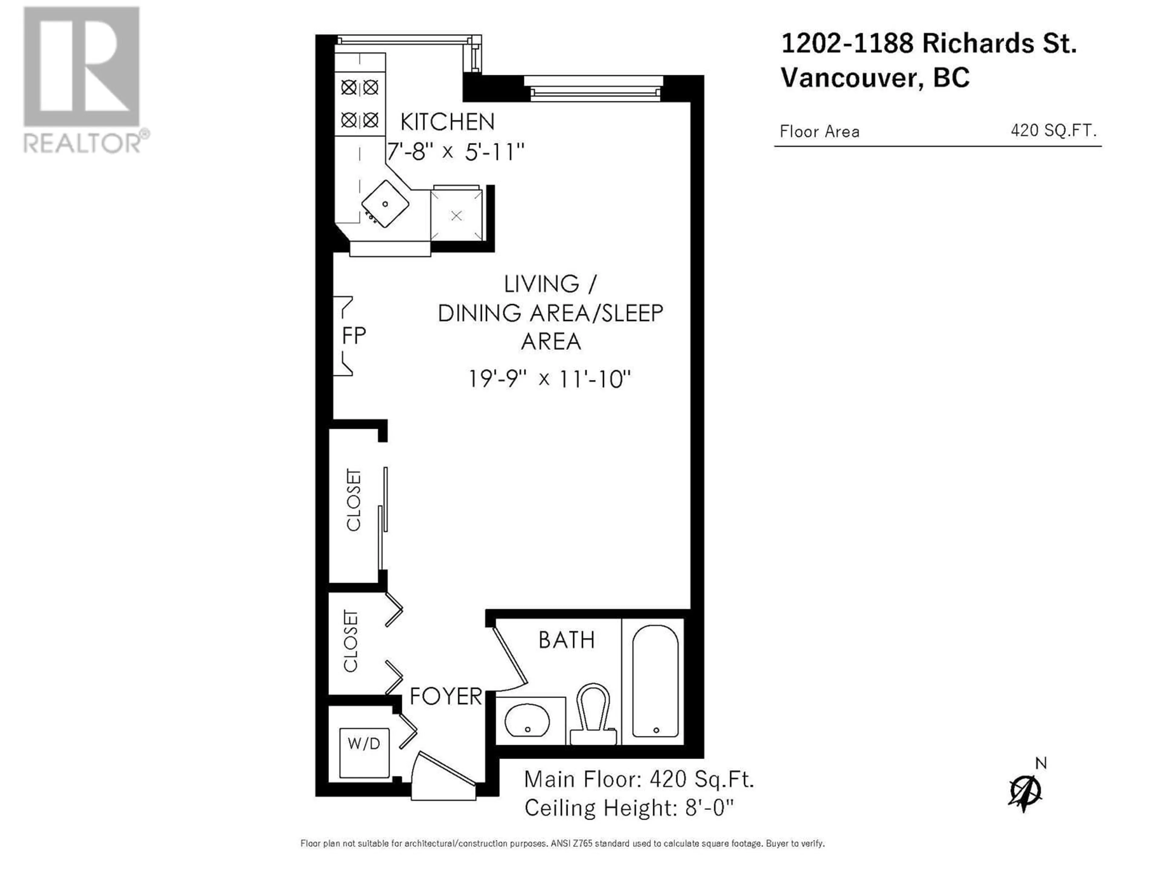 Floor plan for 1202 - 1188 RICHARDS STREET, Vancouver British Columbia V6B3E6