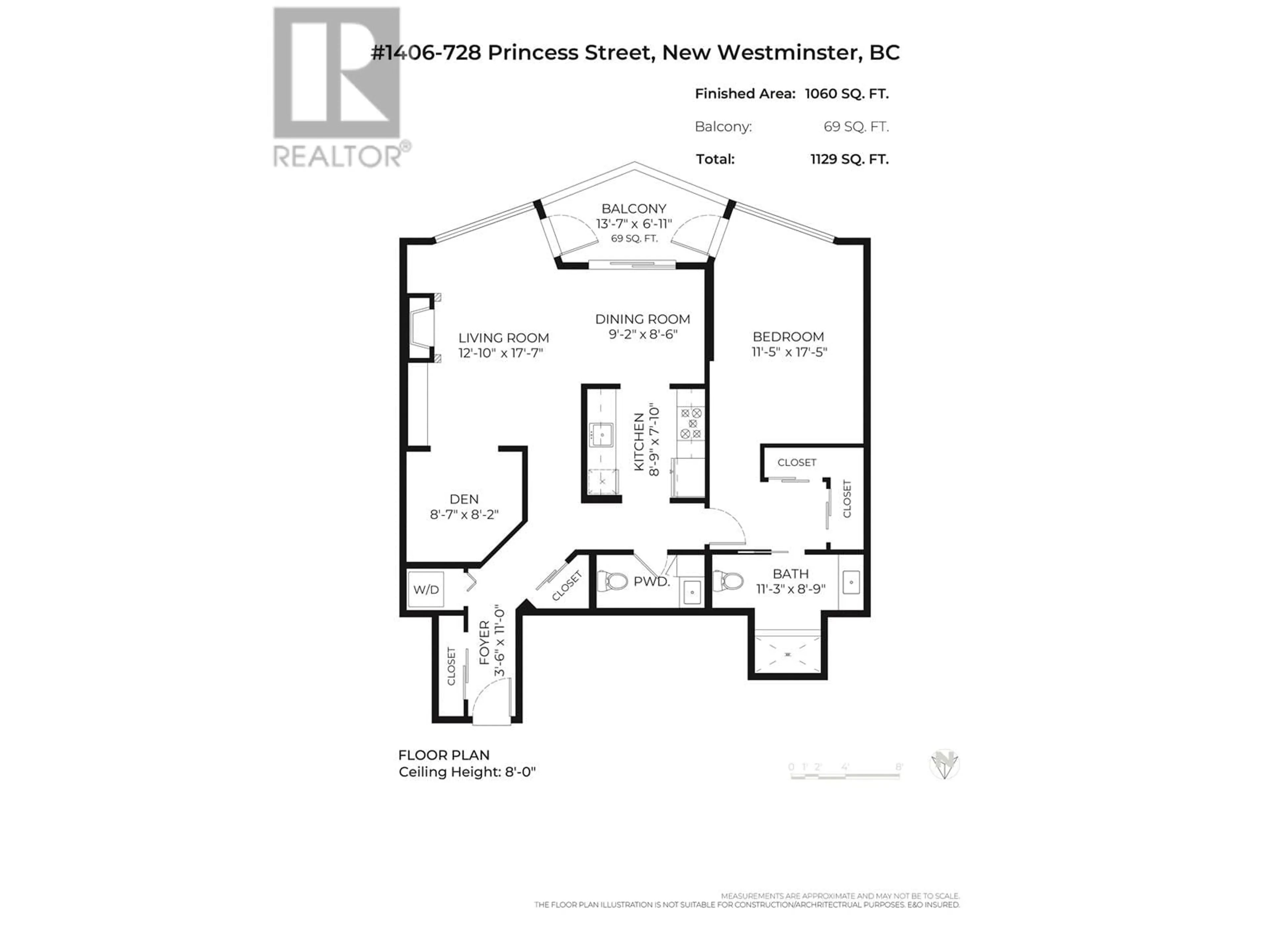 Floor plan for 1406 - 728 PRINCESS STREET, New Westminster British Columbia V3M6S4
