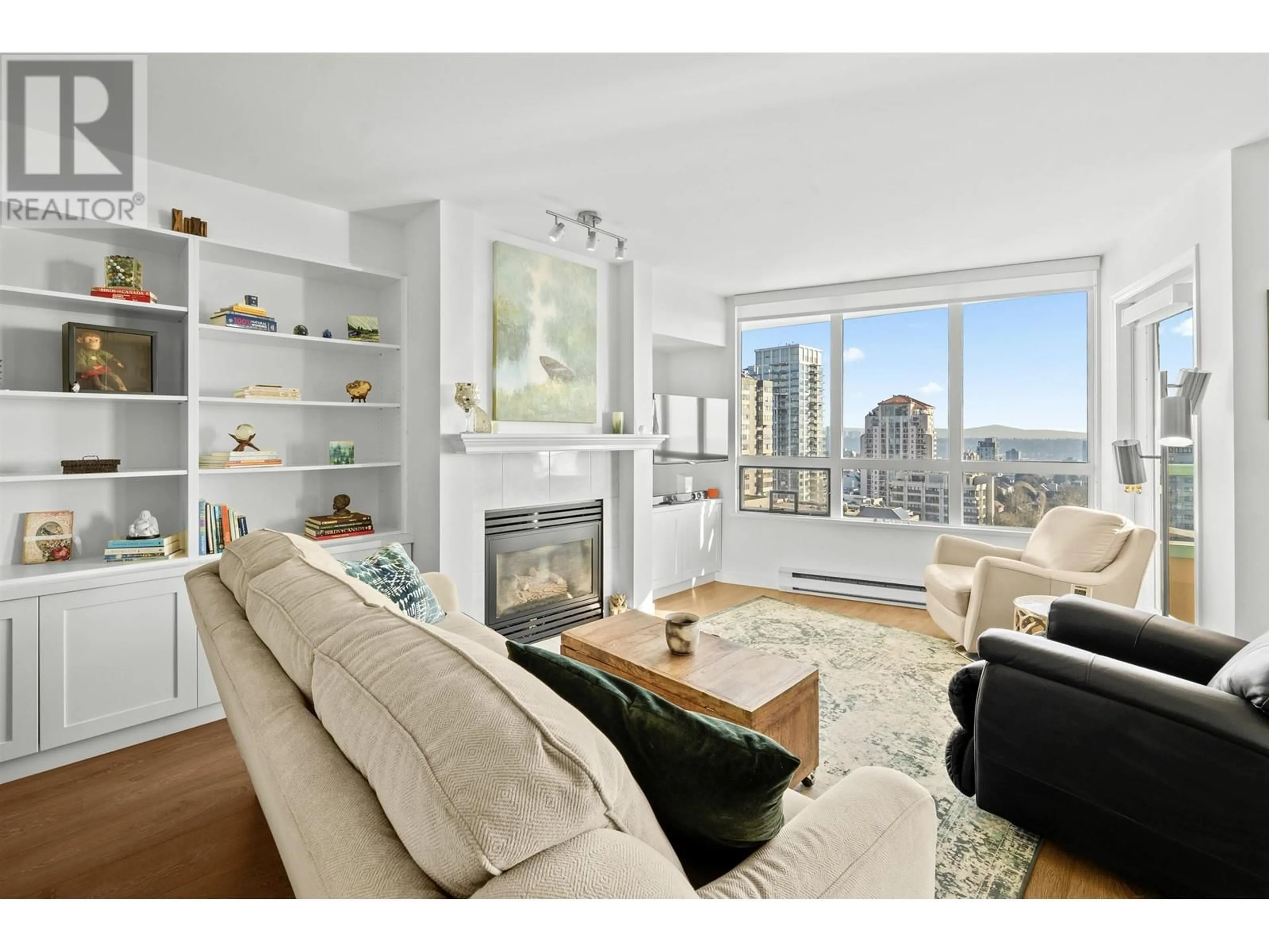 Living room with furniture, wood/laminate floor for 1406 - 728 PRINCESS STREET, New Westminster British Columbia V3M6S4