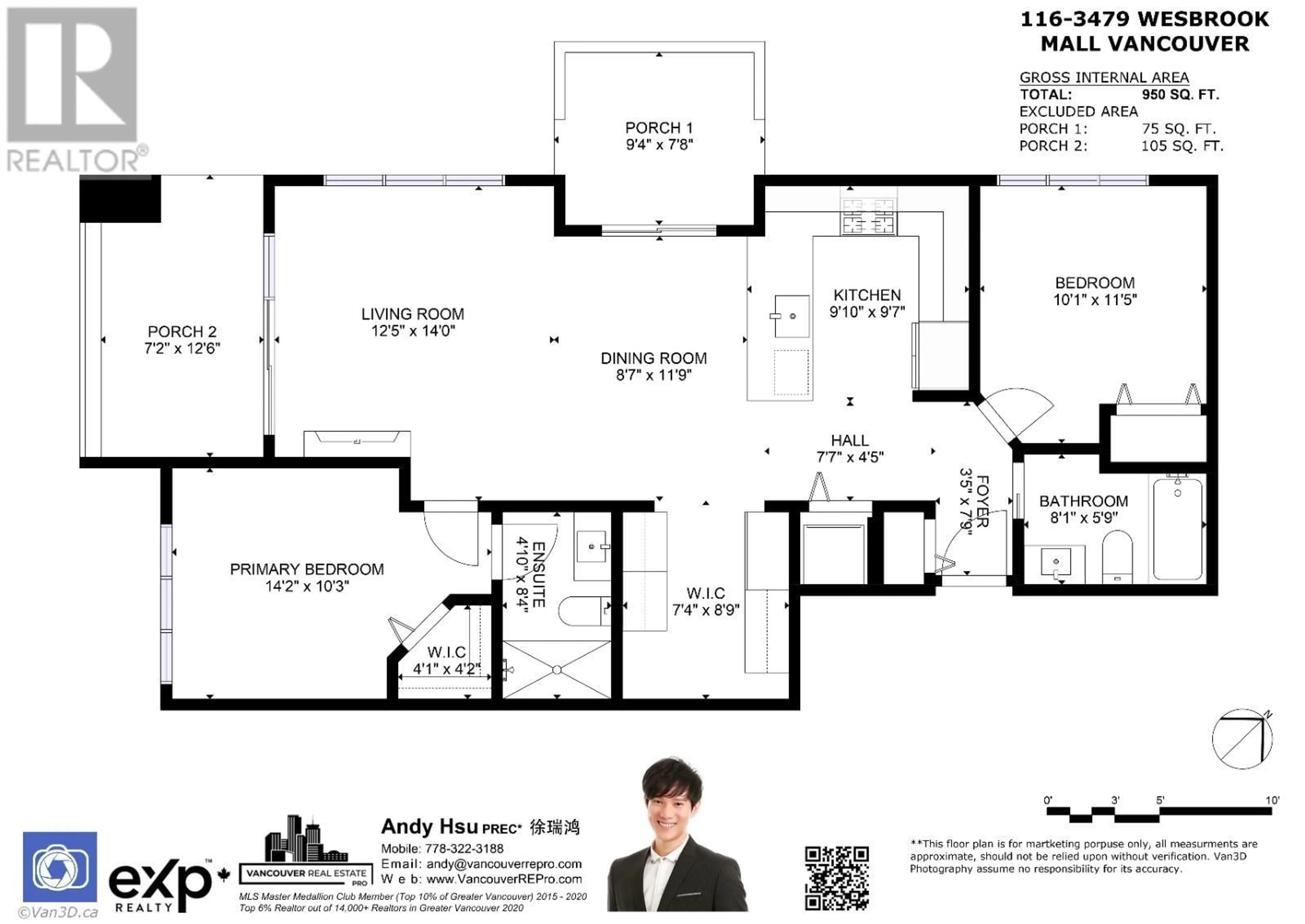 Floor plan for 116 - 3479 WESBROOK MALL, Vancouver British Columbia V6S0B7