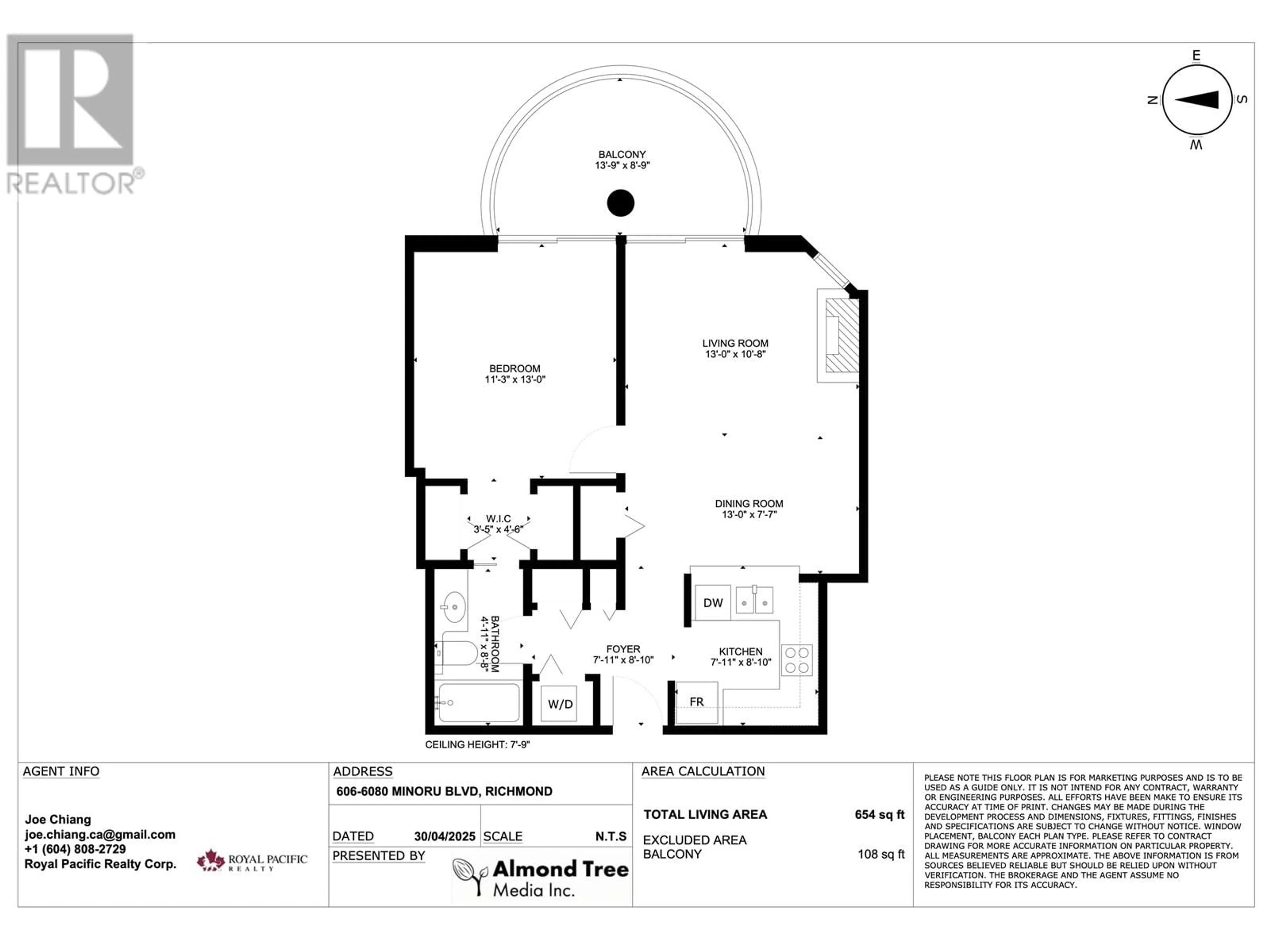 Floor plan for 606 - 6080 MINORU BOULEVARD, Richmond British Columbia V6Y4A7