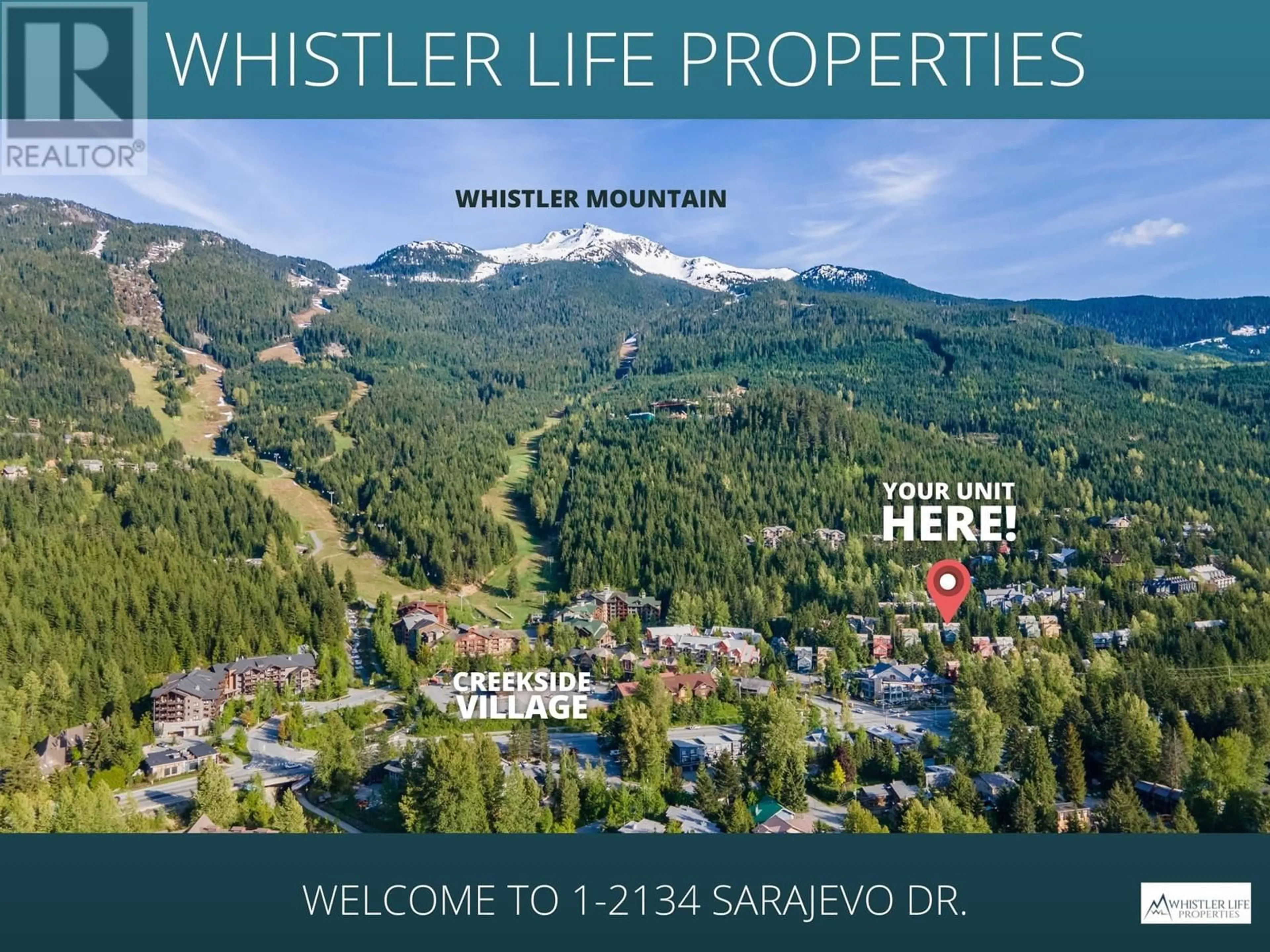 A pic from outside/outdoor area/front of a property/back of a property/a pic from drone, mountain view for 1 - 2134 SARAJEVO DRIVE, Whistler British Columbia V8E0B5