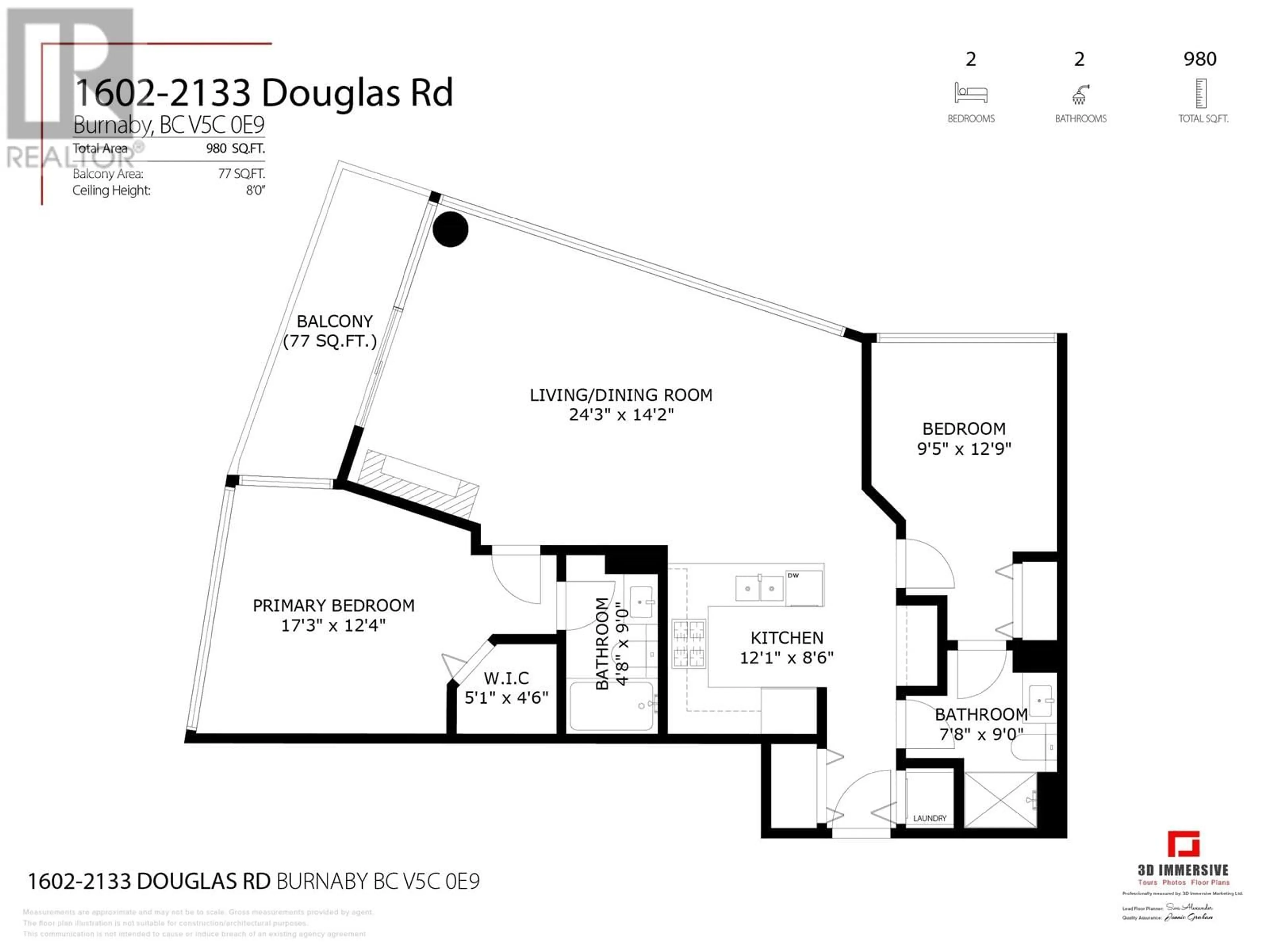 Floor plan for 1602 - 2133 DOUGLAS ROAD, Burnaby British Columbia V5C0E9