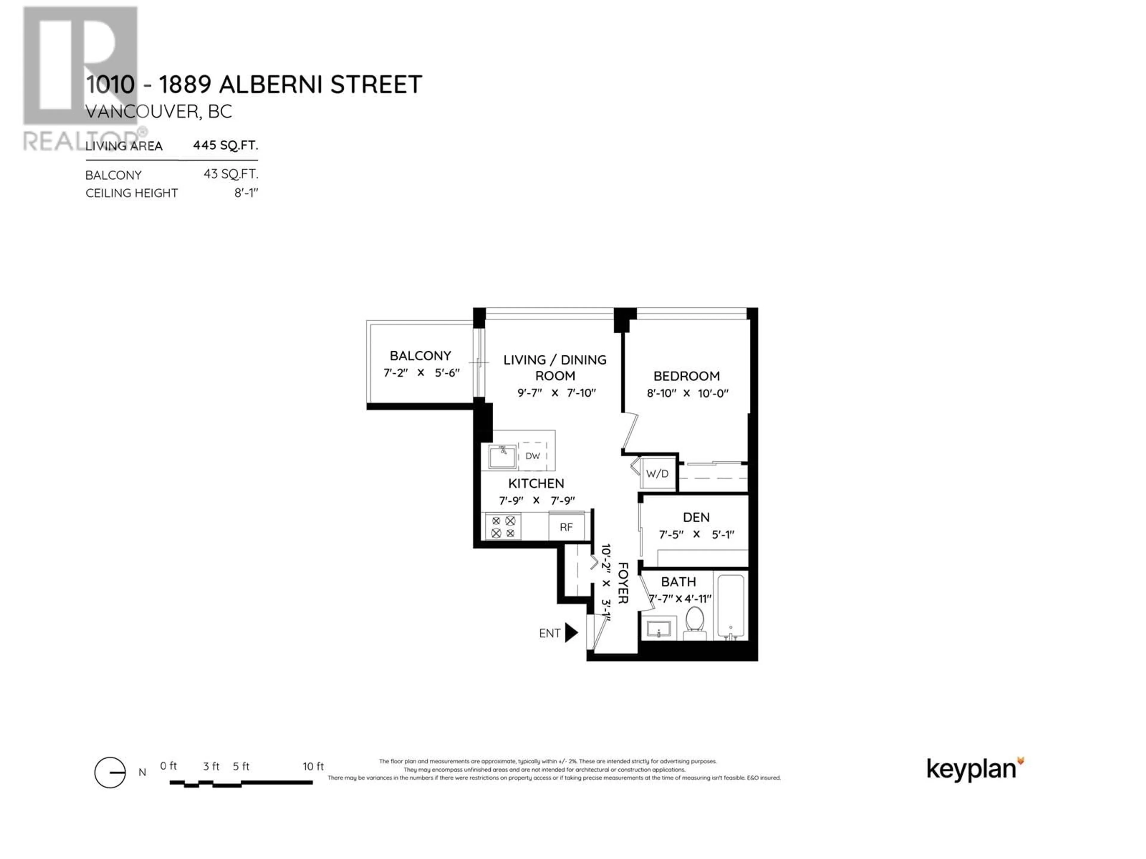 Floor plan for 1010 - 1889 ALBERNI STREET, Vancouver British Columbia V6G3G7