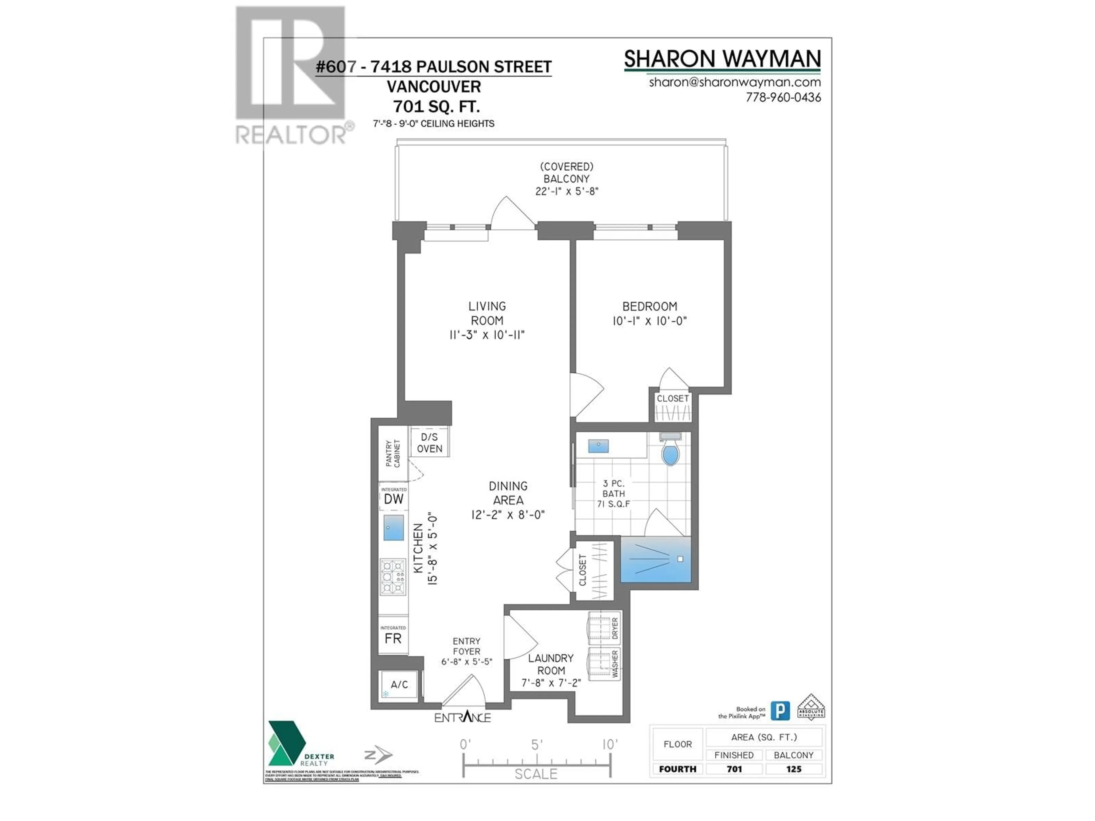 Floor plan for 607 - 7418 PAULSON STREET, Vancouver British Columbia V6P0K2