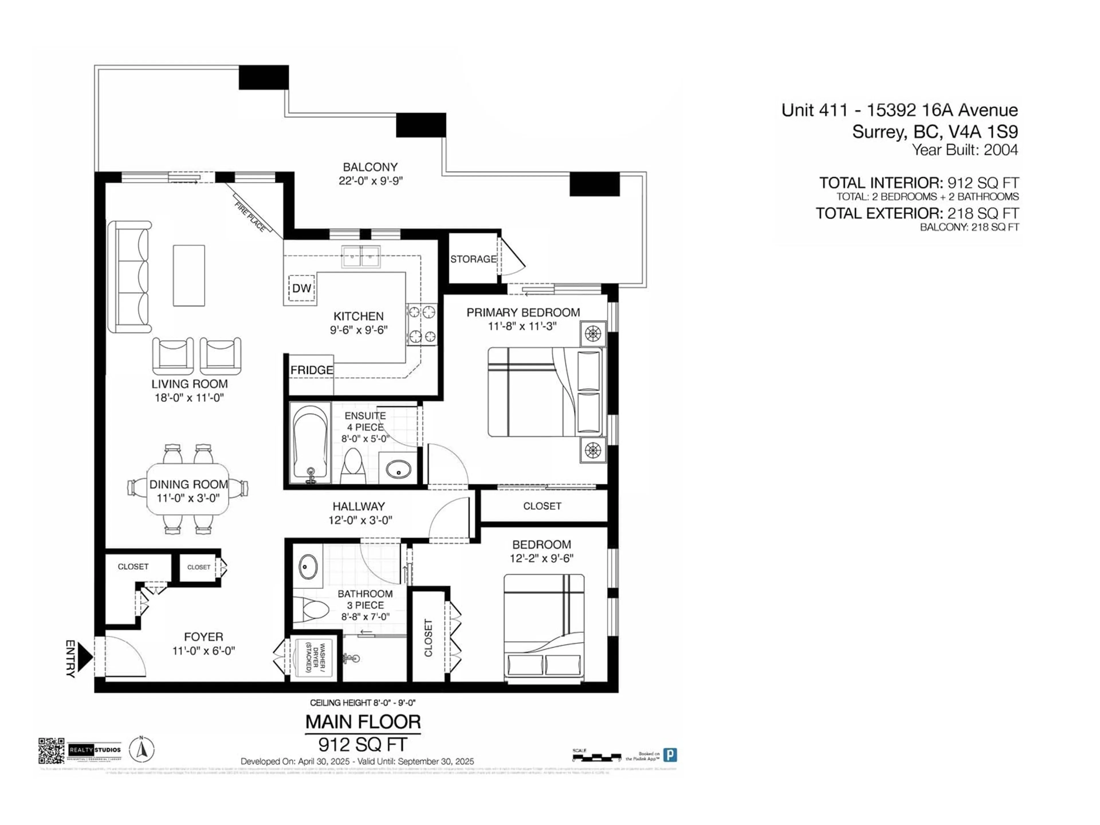 Floor plan for 411 - 15392 16A, Surrey British Columbia V4A1S9