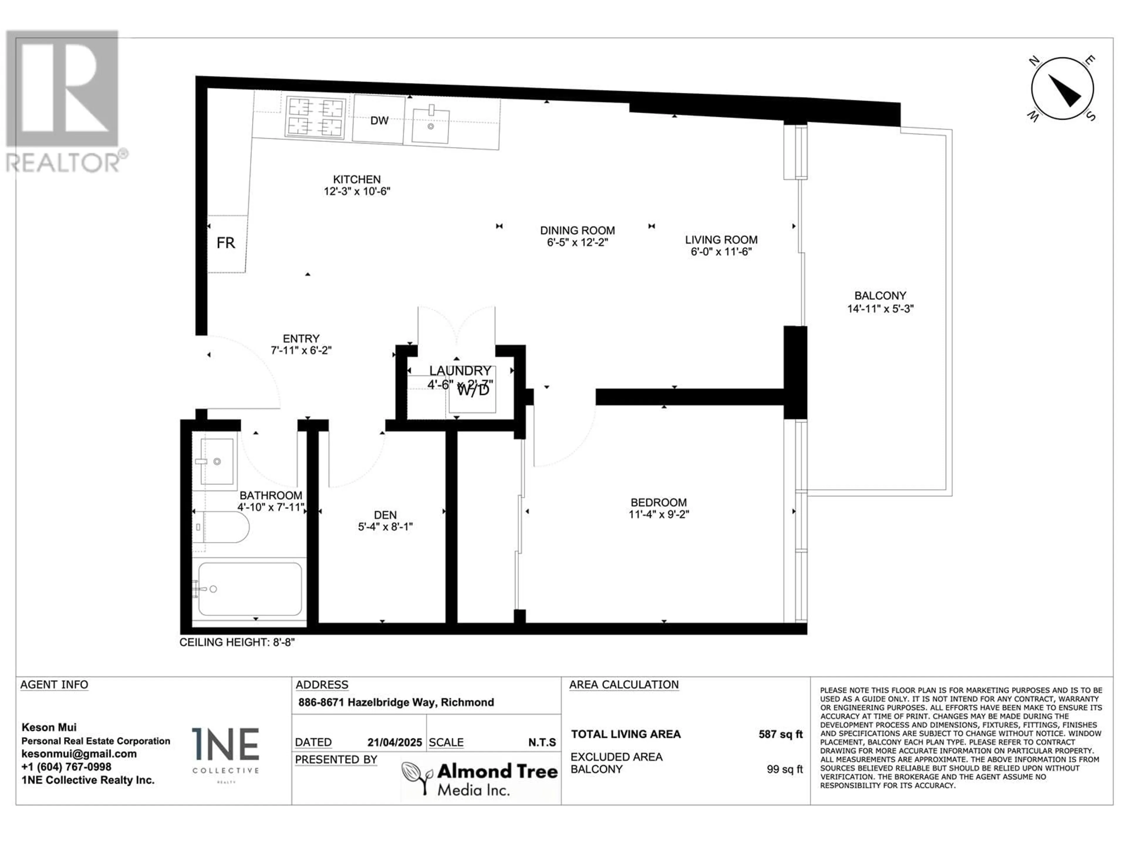Floor plan for 886 - 8671 HAZELBRIDGE WAY, Richmond British Columbia V6X0W9