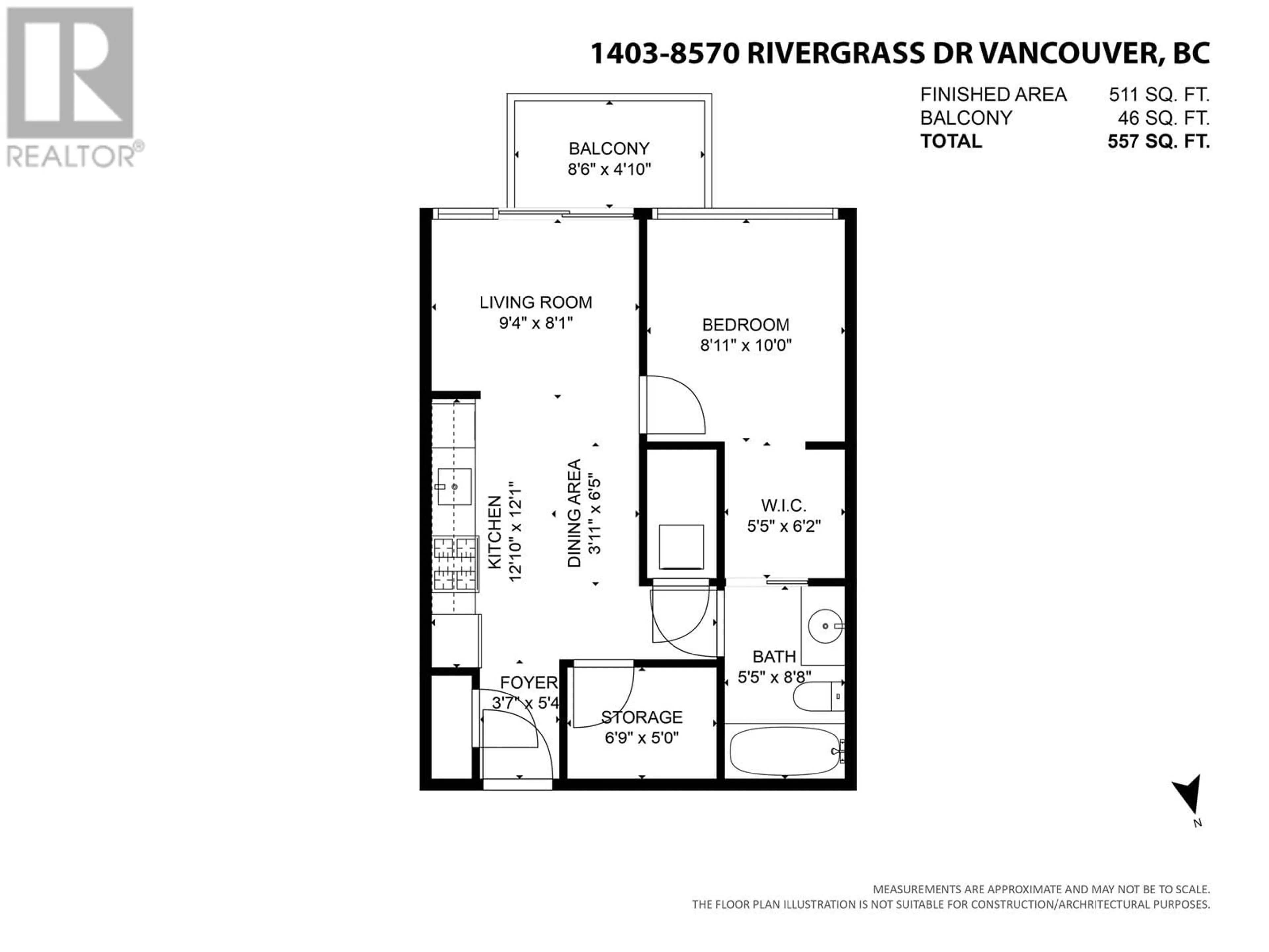 Floor plan for 1403 - 8570 RIVERGRASS DRIVE, Vancouver British Columbia V5S0H4