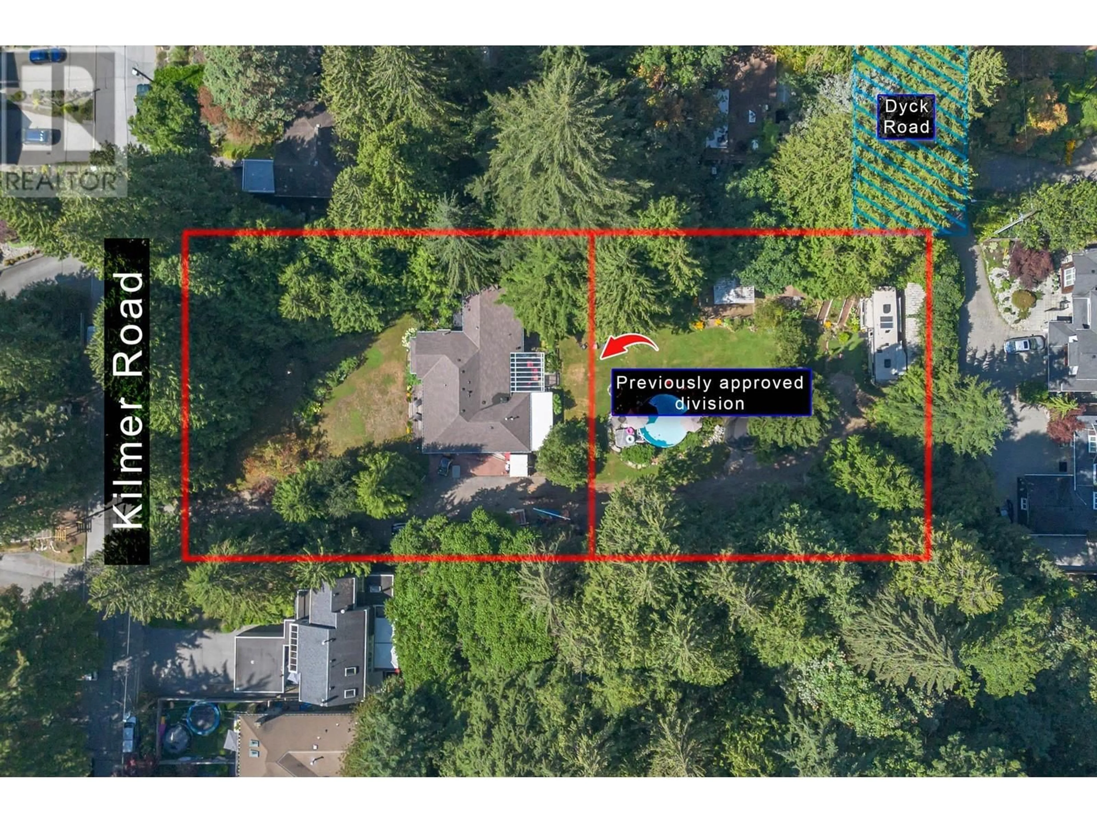 A pic from outside/outdoor area/front of a property/back of a property/a pic from drone, forest/trees view for 1374 KILMER ROAD, North Vancouver British Columbia V7K1R2
