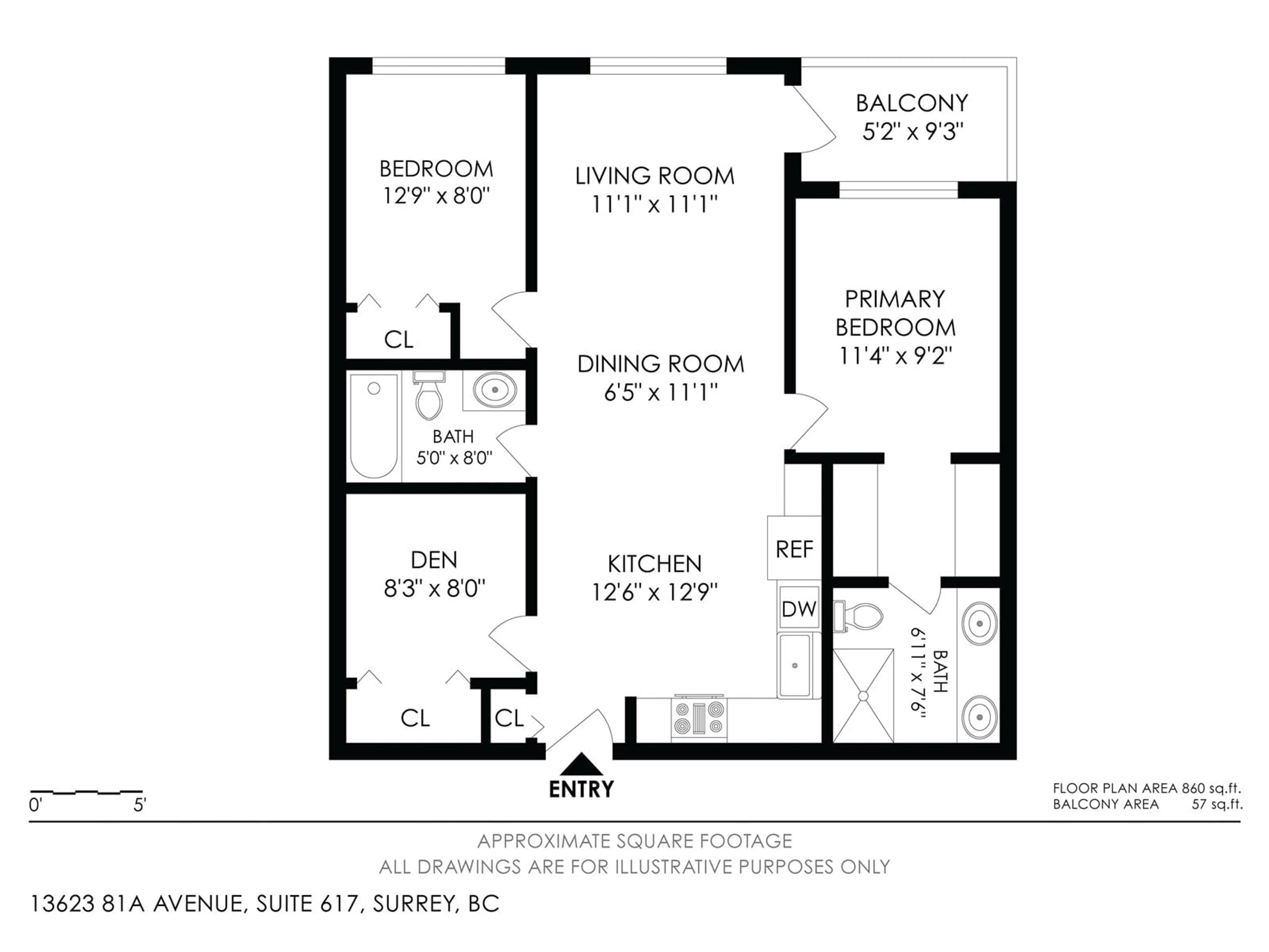 Floor plan for 617 - 13623 81A, Surrey British Columbia V3W3N7